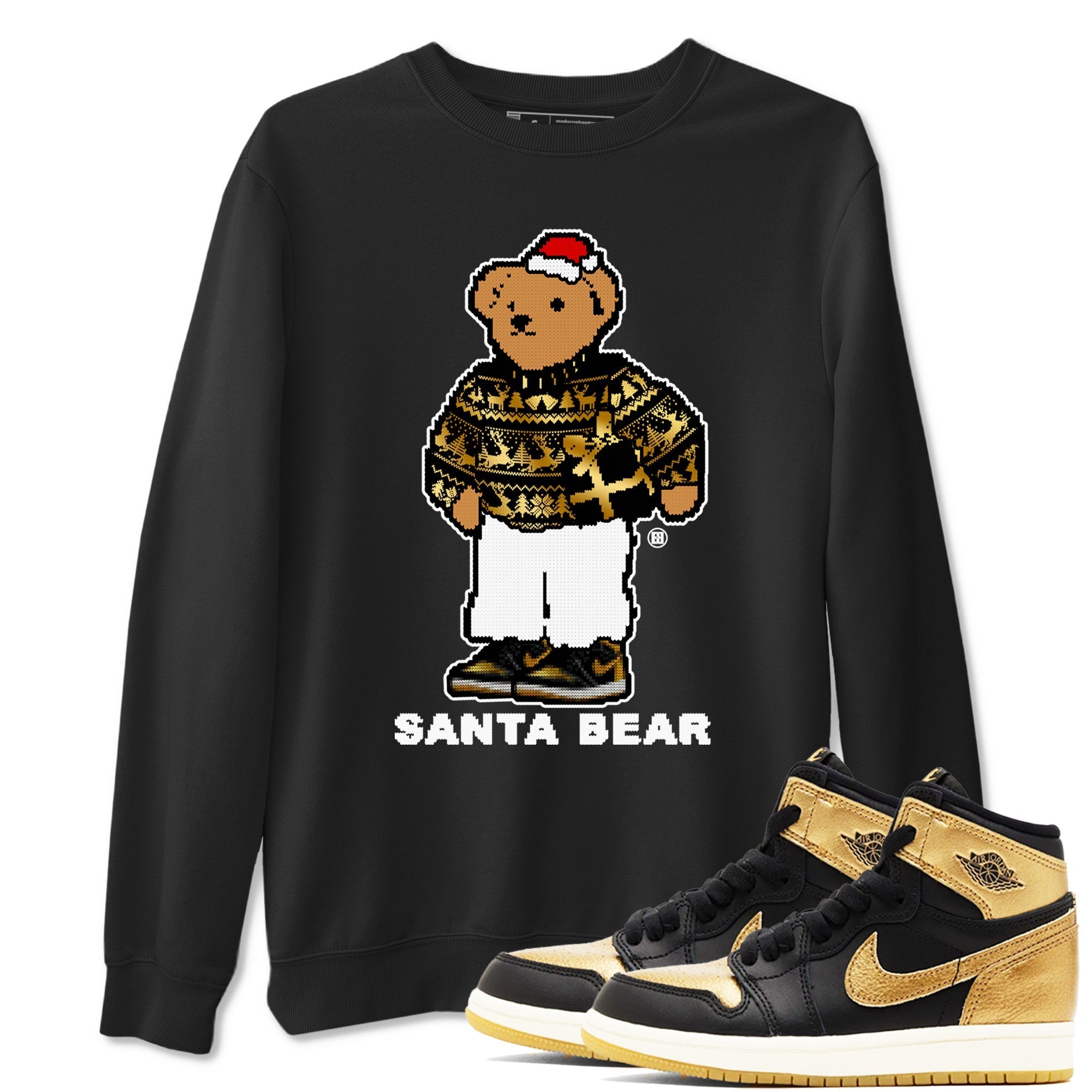 Santa Bear snkmatch Tees - Air Jordan 1 Black Metallic Gold
