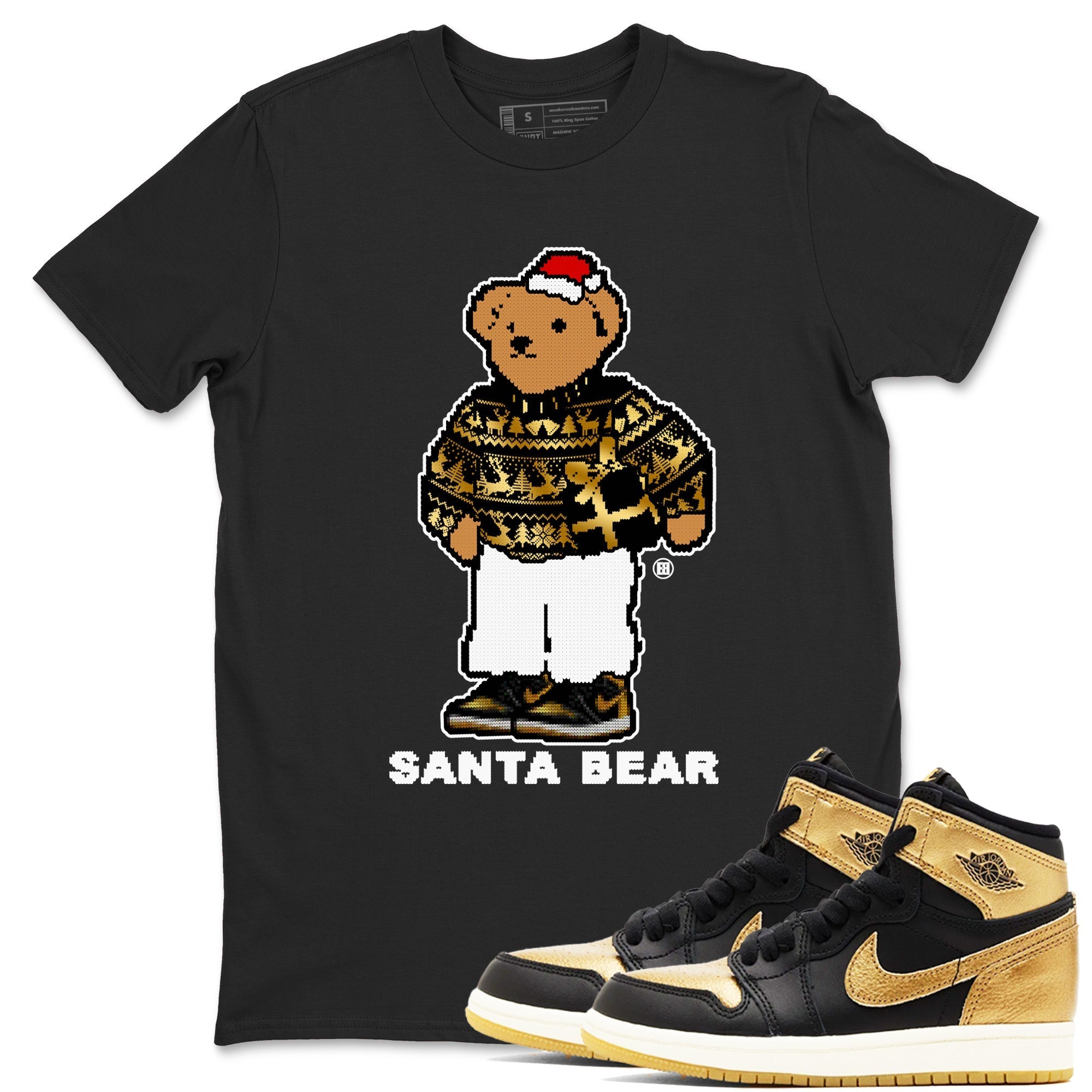 Santa Bear snkmatch Tees - Air Jordan 1 Black Metallic Gold
