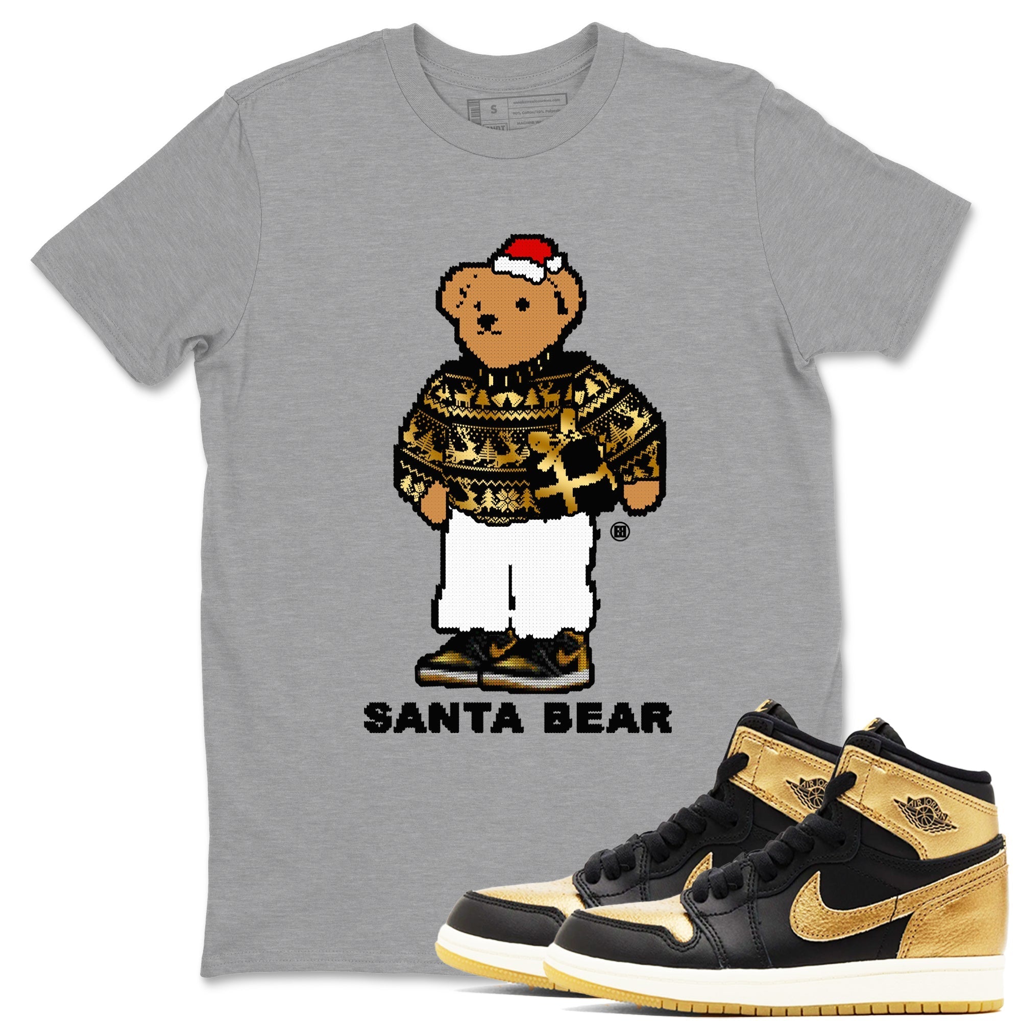 Santa Bear snkmatch Tees - Air Jordan 1 Black Metallic Gold