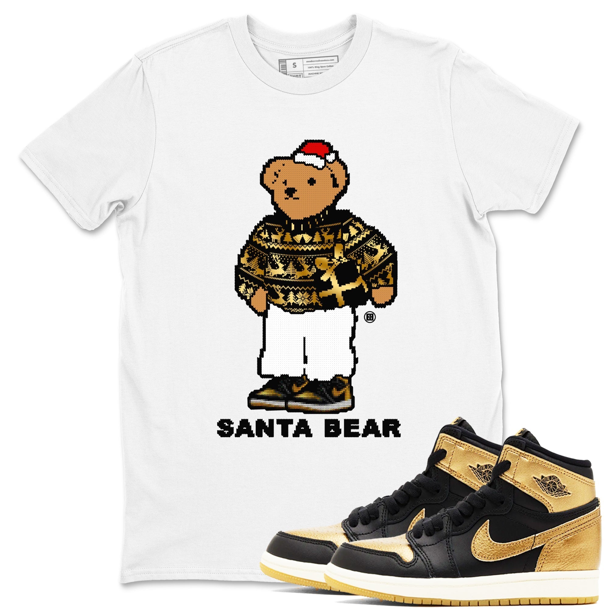 Santa Bear snkmatch Tees - Air Jordan 1 Black Metallic Gold