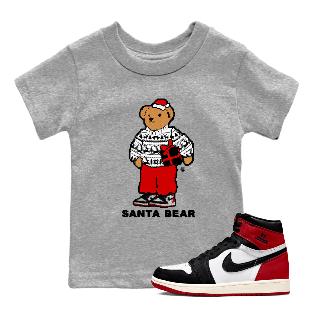 Santa Bear snkmatch Tees Kids - Air Jordan 1 Black Toe Reimagined
