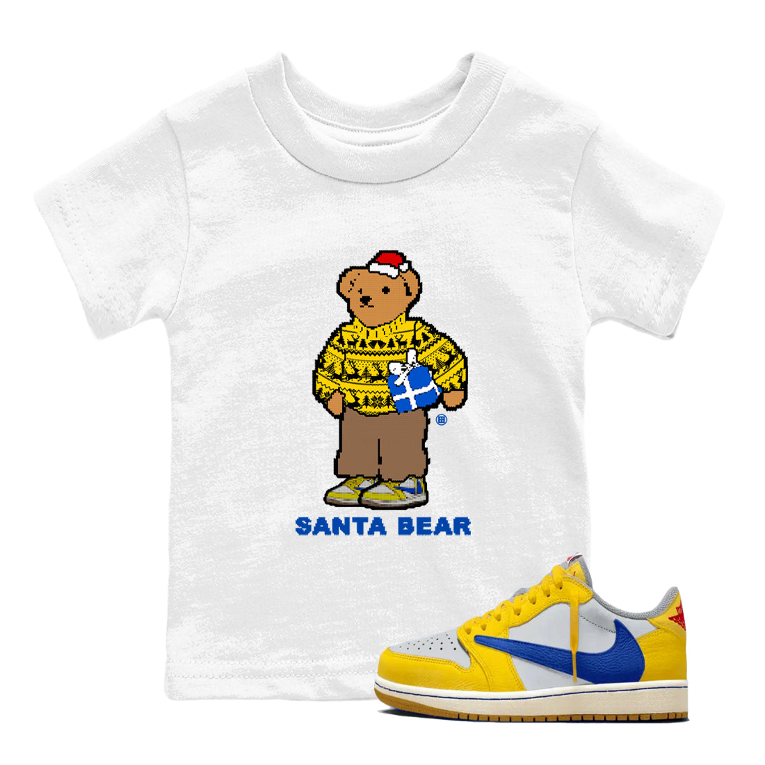 Santa Bear snkmatch Tees Kids - Air Jordan 1 Travis Scott Canary