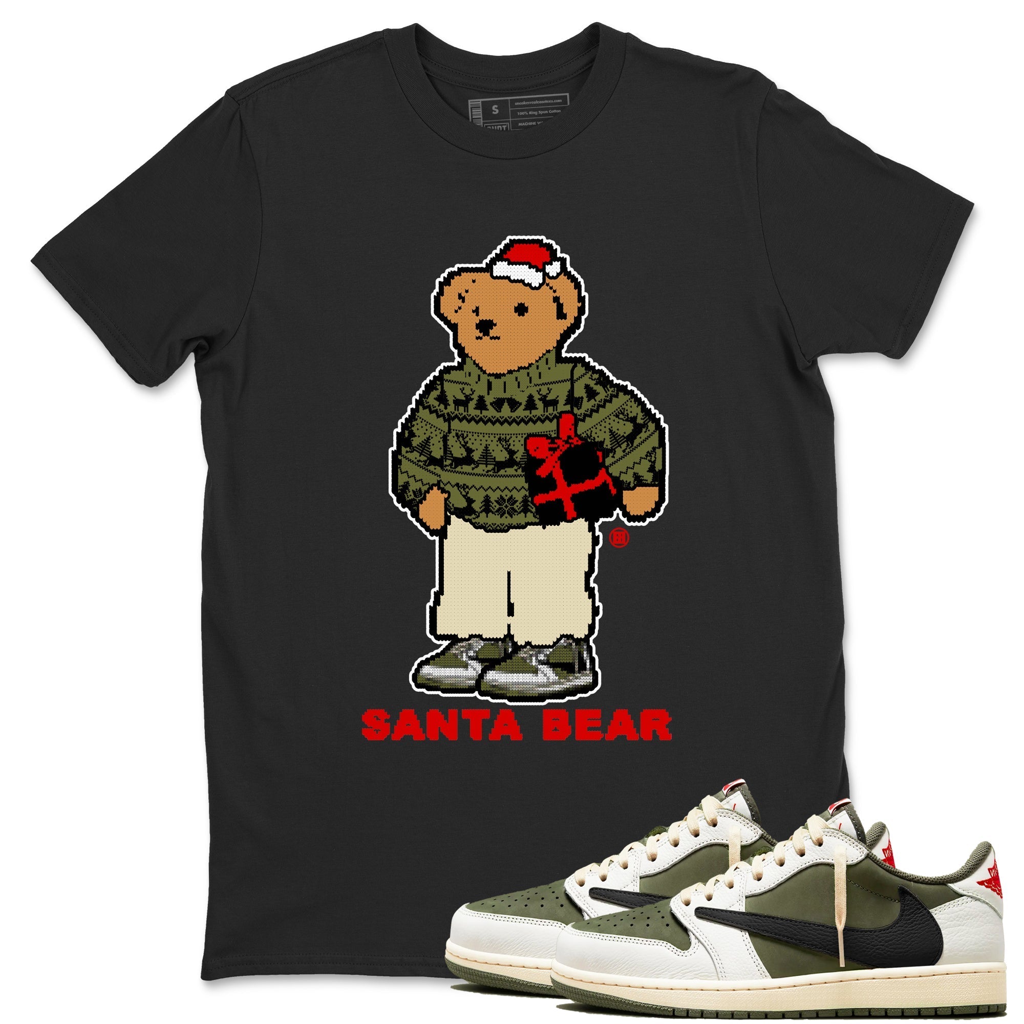 Santa Bear snkmatch Tees - Air Jordan 1 Travis Scott Medium Olive