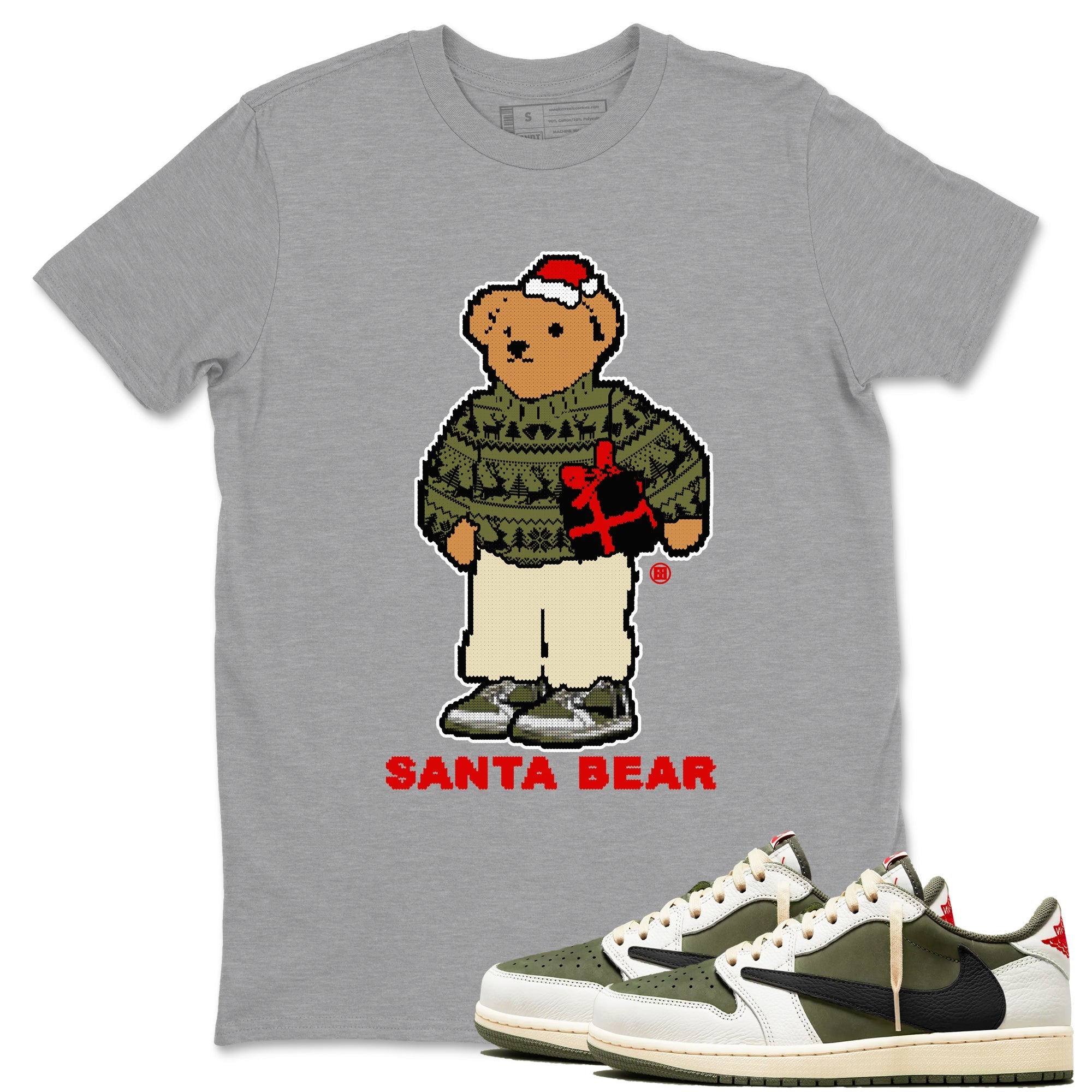Santa Bear snkmatch Tees - Air Jordan 1 Travis Scott Medium Olive