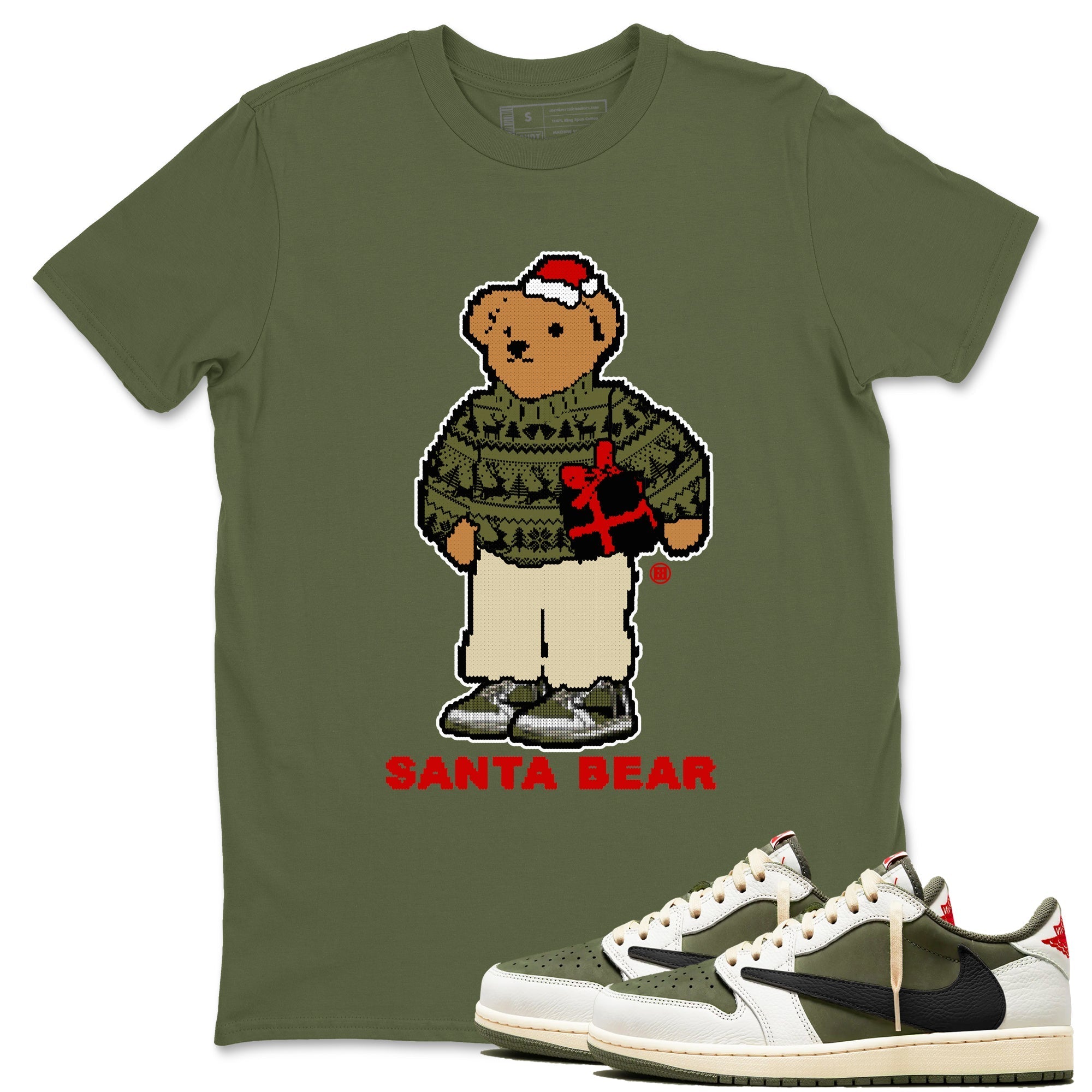 Santa Bear snkmatch Tees - Air Jordan 1 Travis Scott Medium Olive