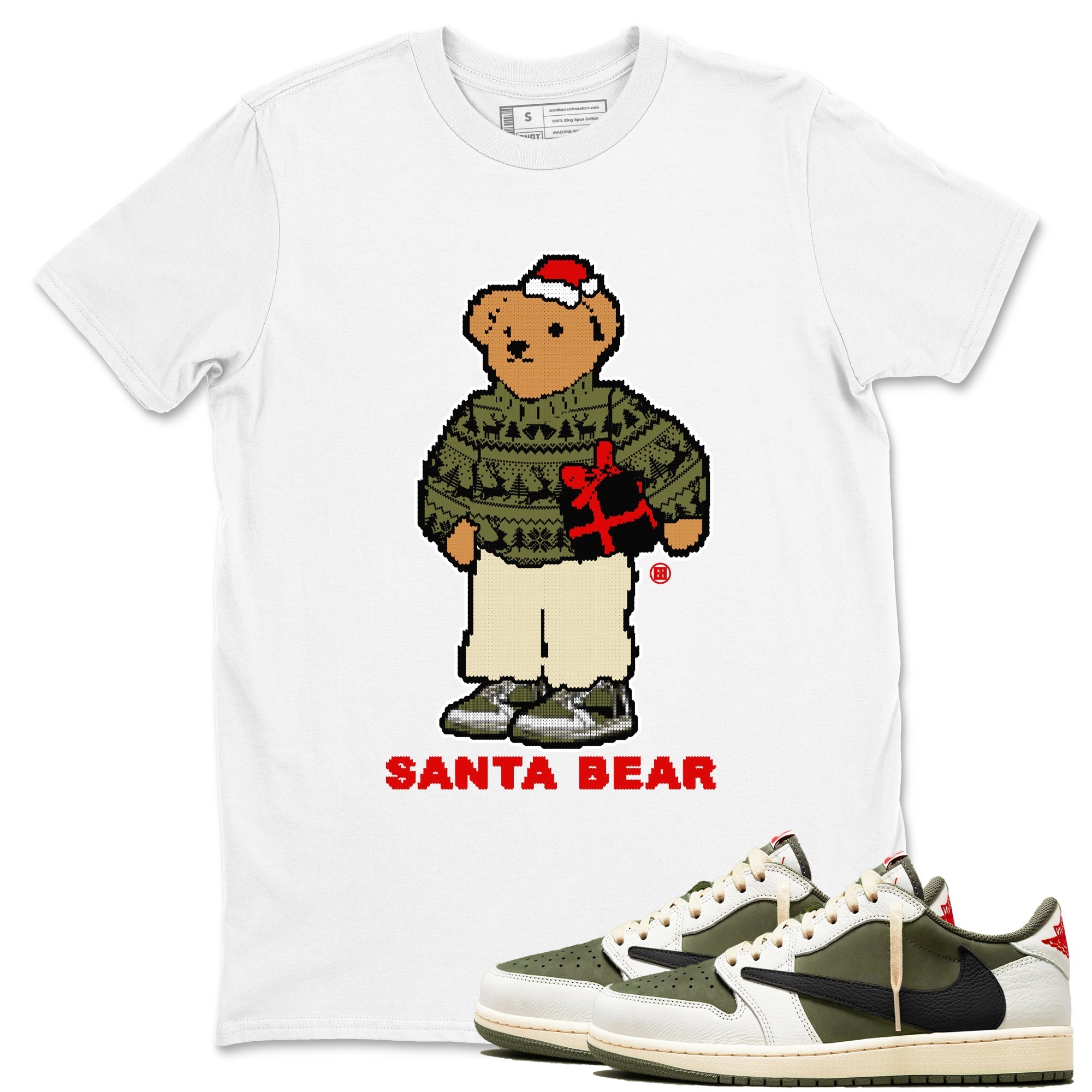 Santa Bear snkmatch Tees - Air Jordan 1 Travis Scott Medium Olive