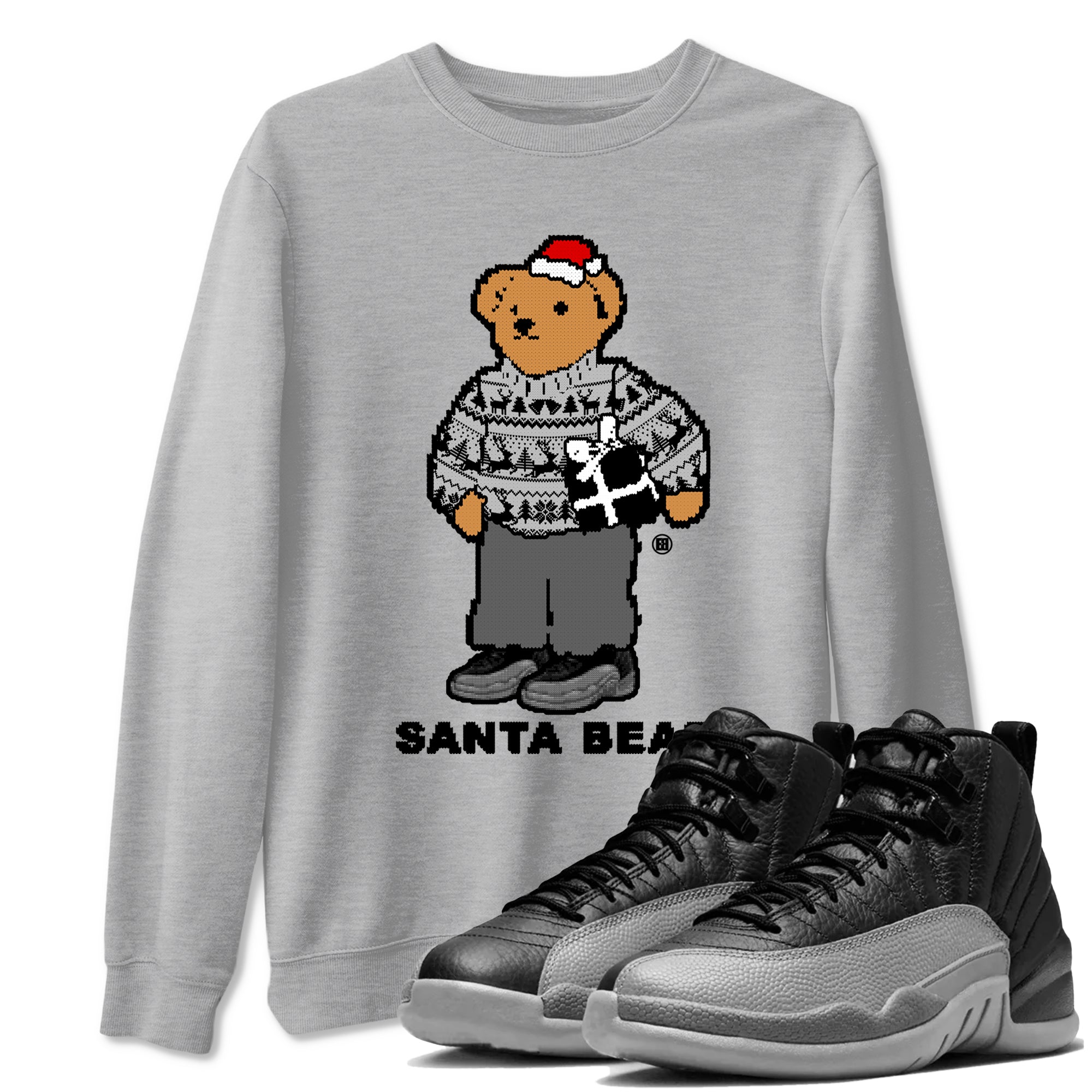 Santa Bear snkmatch Tees - Air Jordan 12 Black Wolf Grey