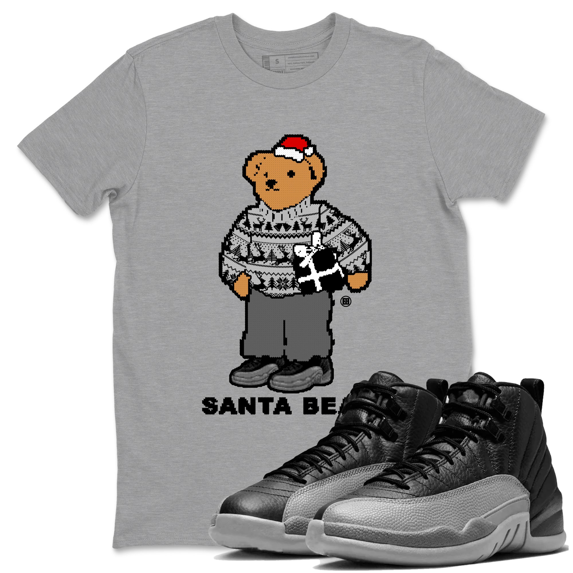Santa Bear snkmatch Tees - Air Jordan 12 Black Wolf Grey