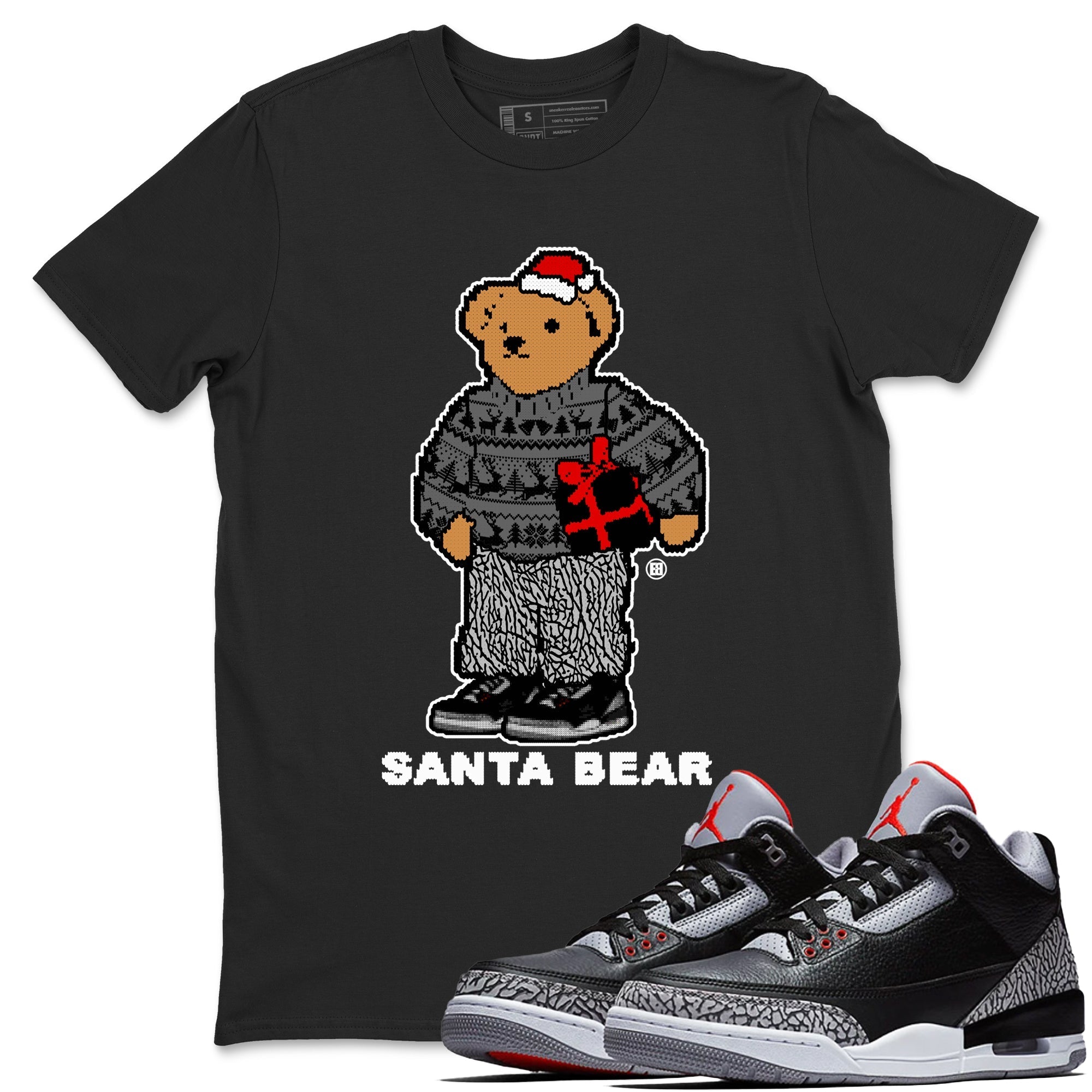 Santa Bear snkmatch Tees - Air Jordan 3 Black Cement