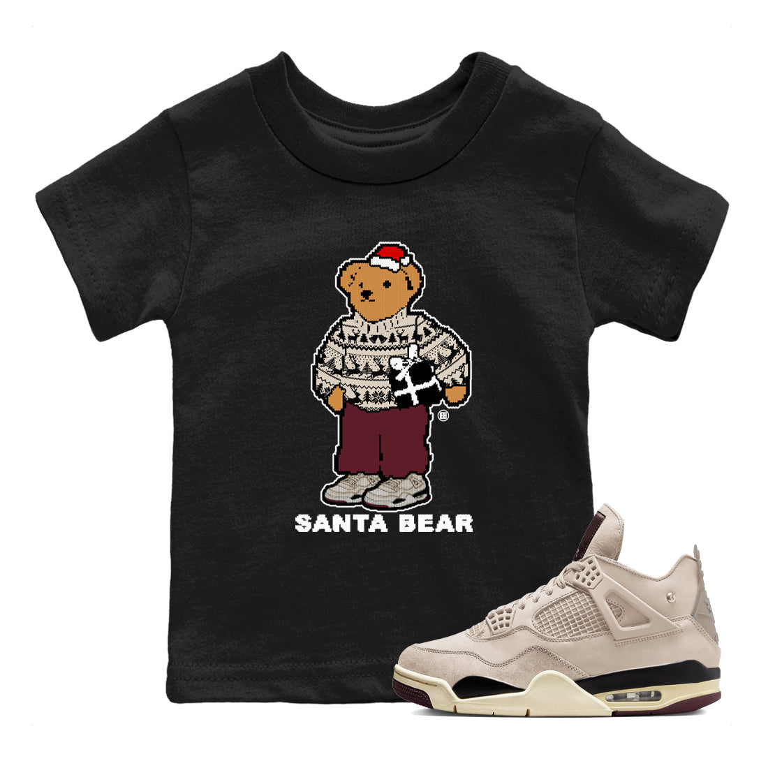 Santa Bear snkmatch Tees Kids - Air Jordan 4 A Ma Maniere x Fossil Stone