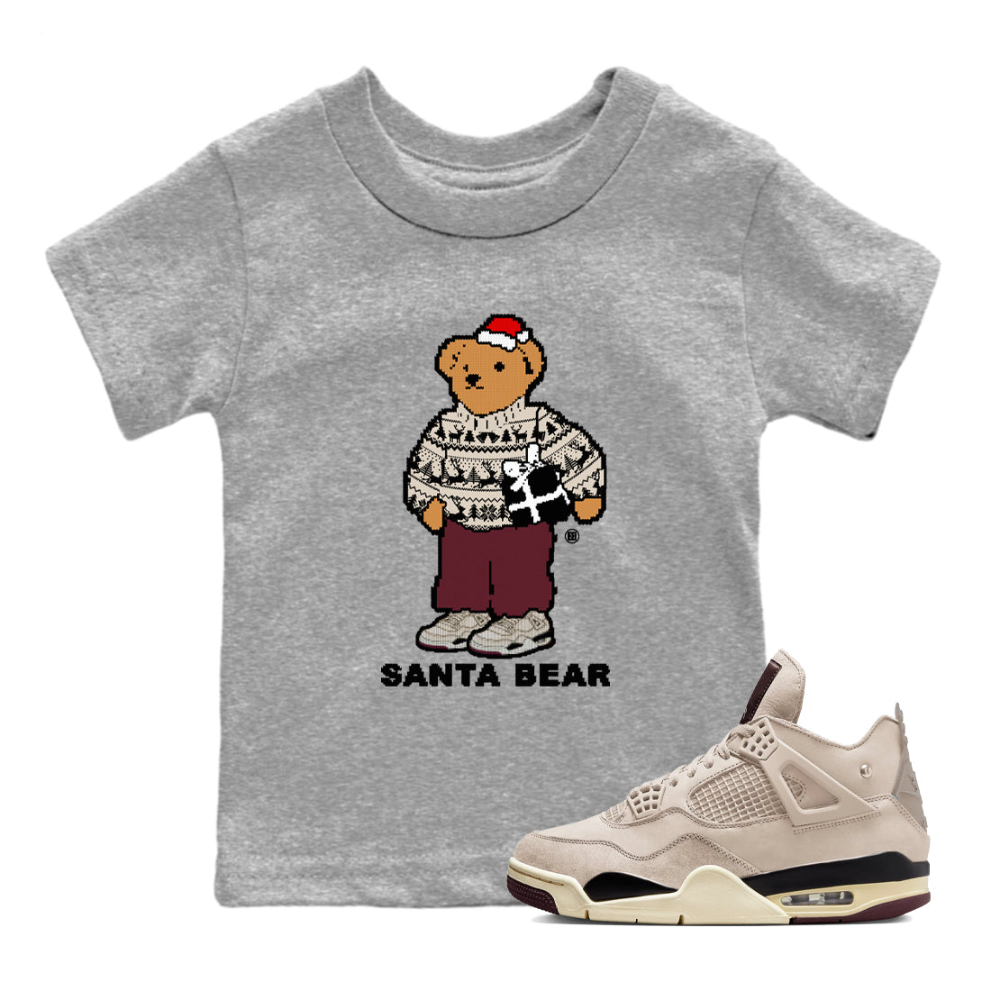Santa Bear snkmatch Tees Kids - Air Jordan 4 A Ma Maniere x Fossil Stone