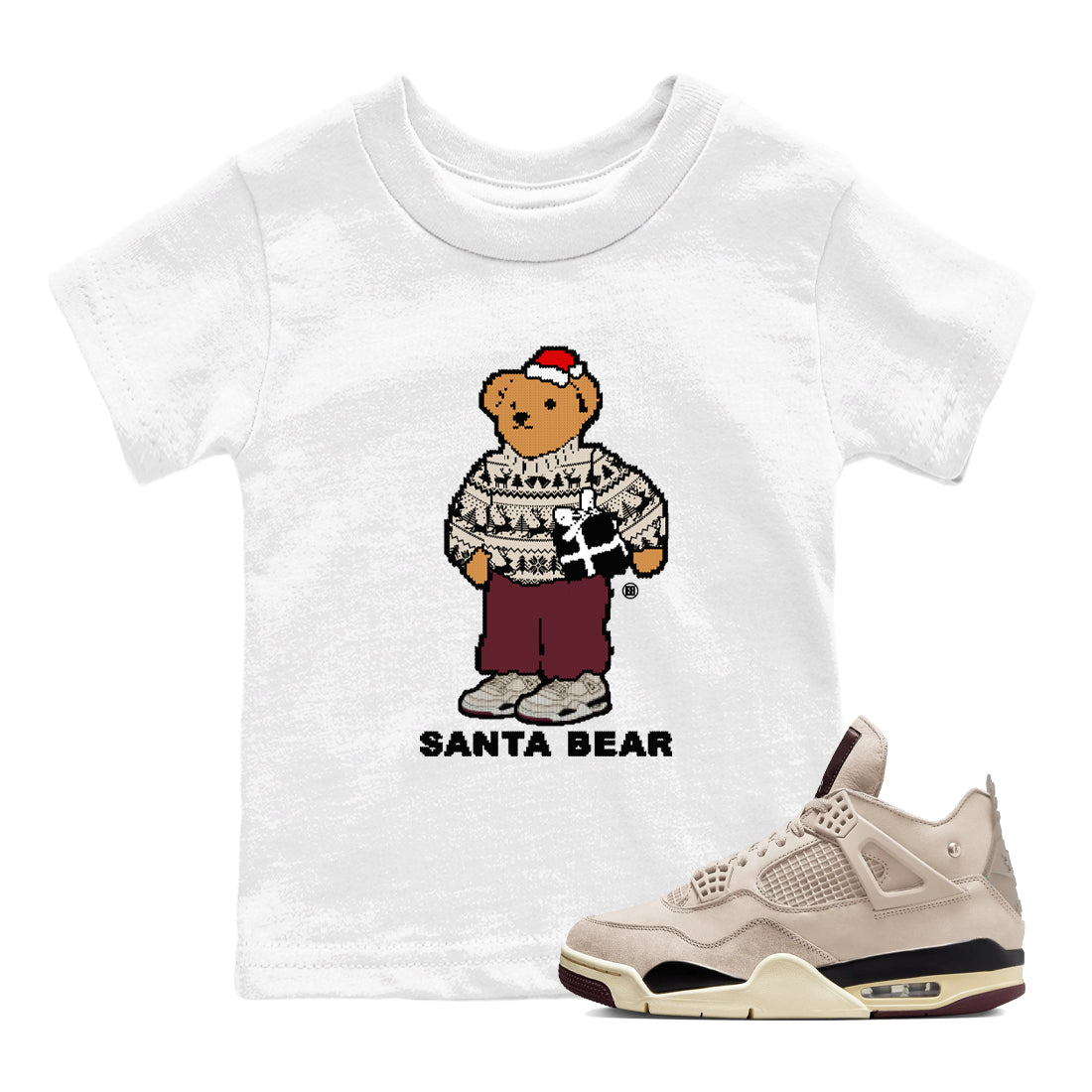 Santa Bear snkmatch Tees Kids - Air Jordan 4 A Ma Maniere x Fossil Stone