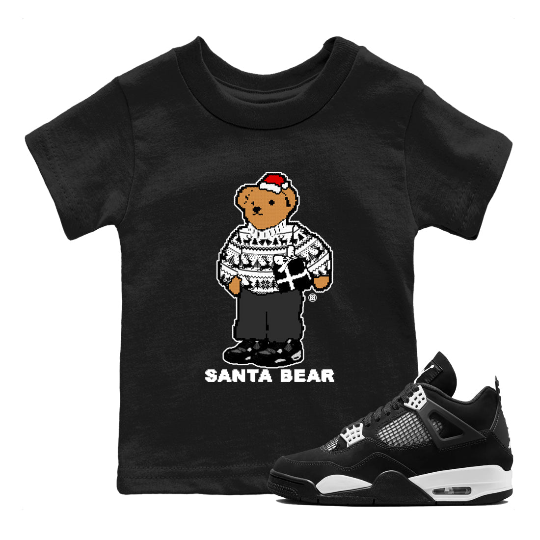 Santa Bear snkmatch Tees Kids - Air Jordan 4 White Thunder