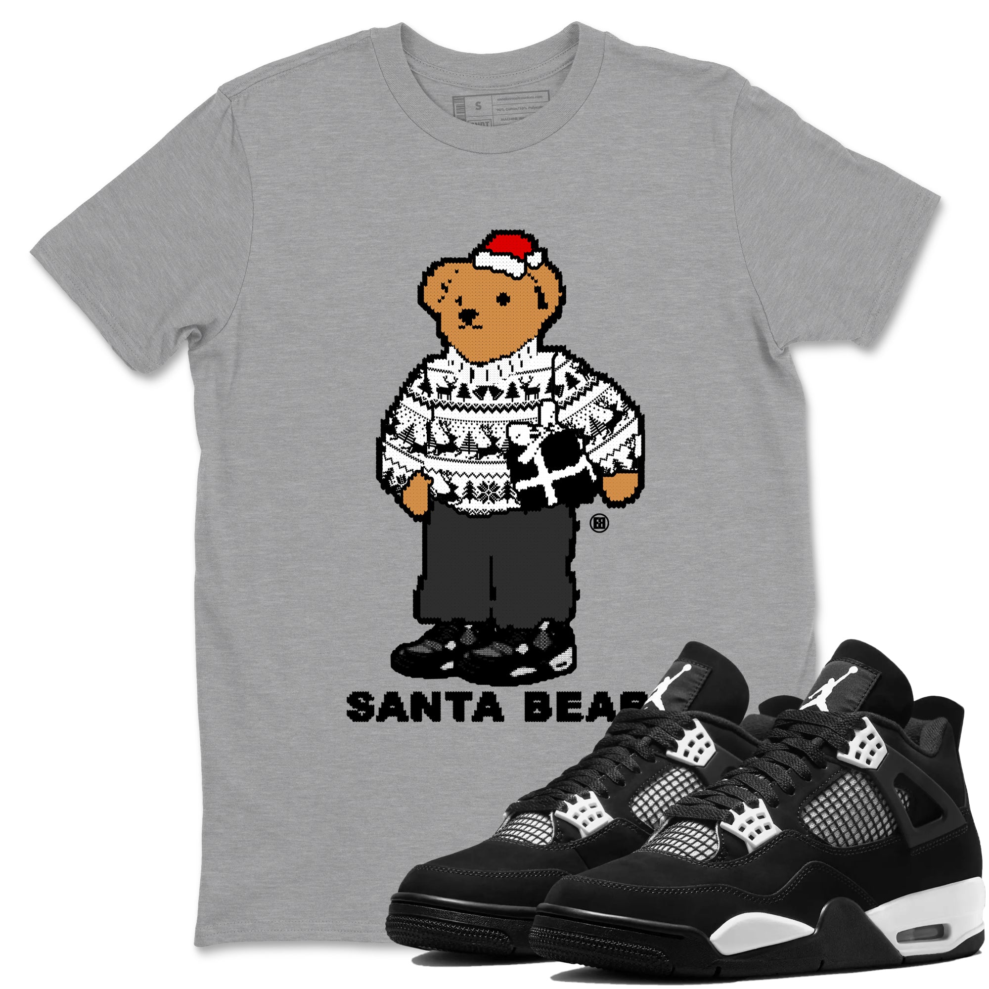 Santa Bear snkmatch Tees - Air Jordan 4 White Thunder