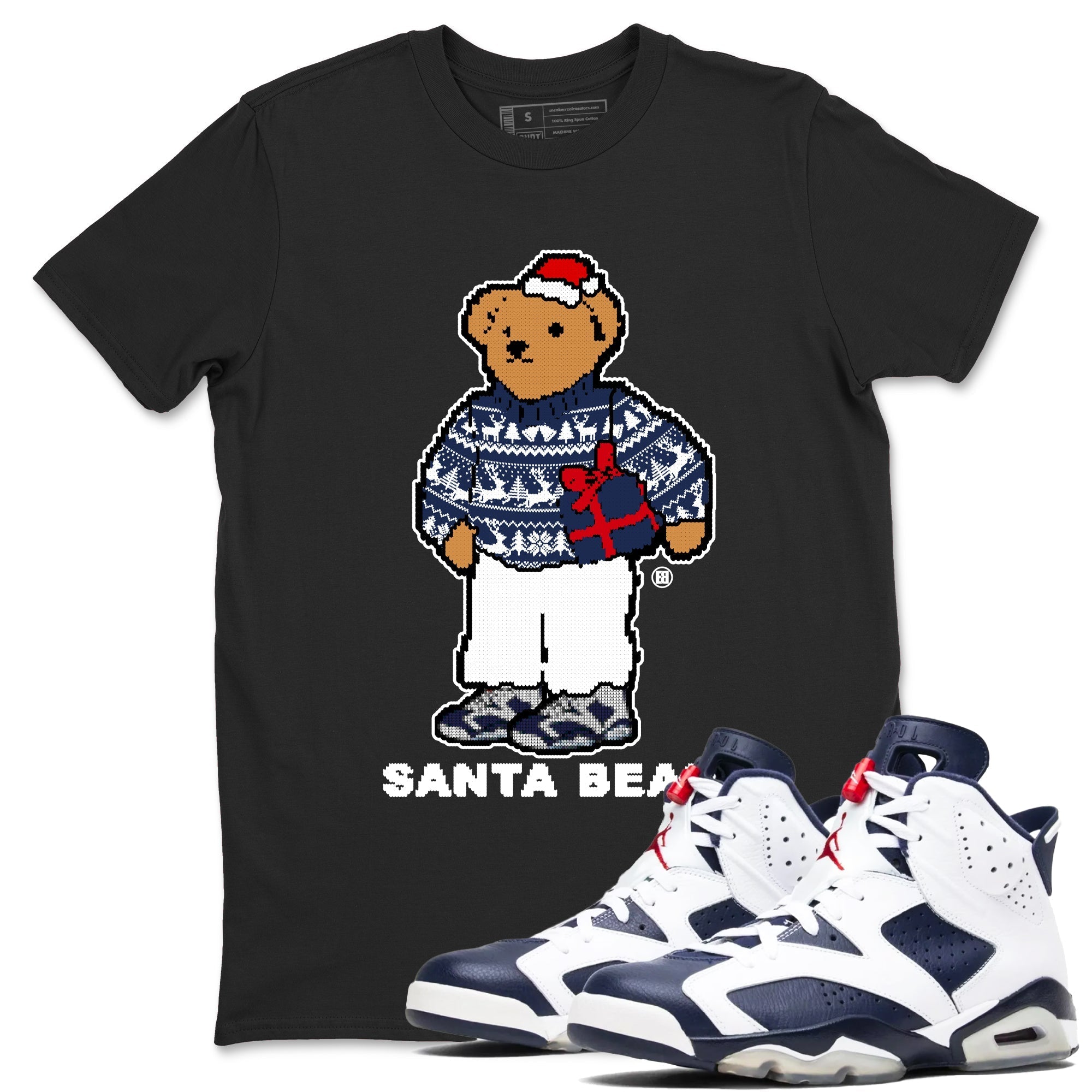 Santa Bear snkmatch Tees - Air Jordan 6 White And Midnight Navy