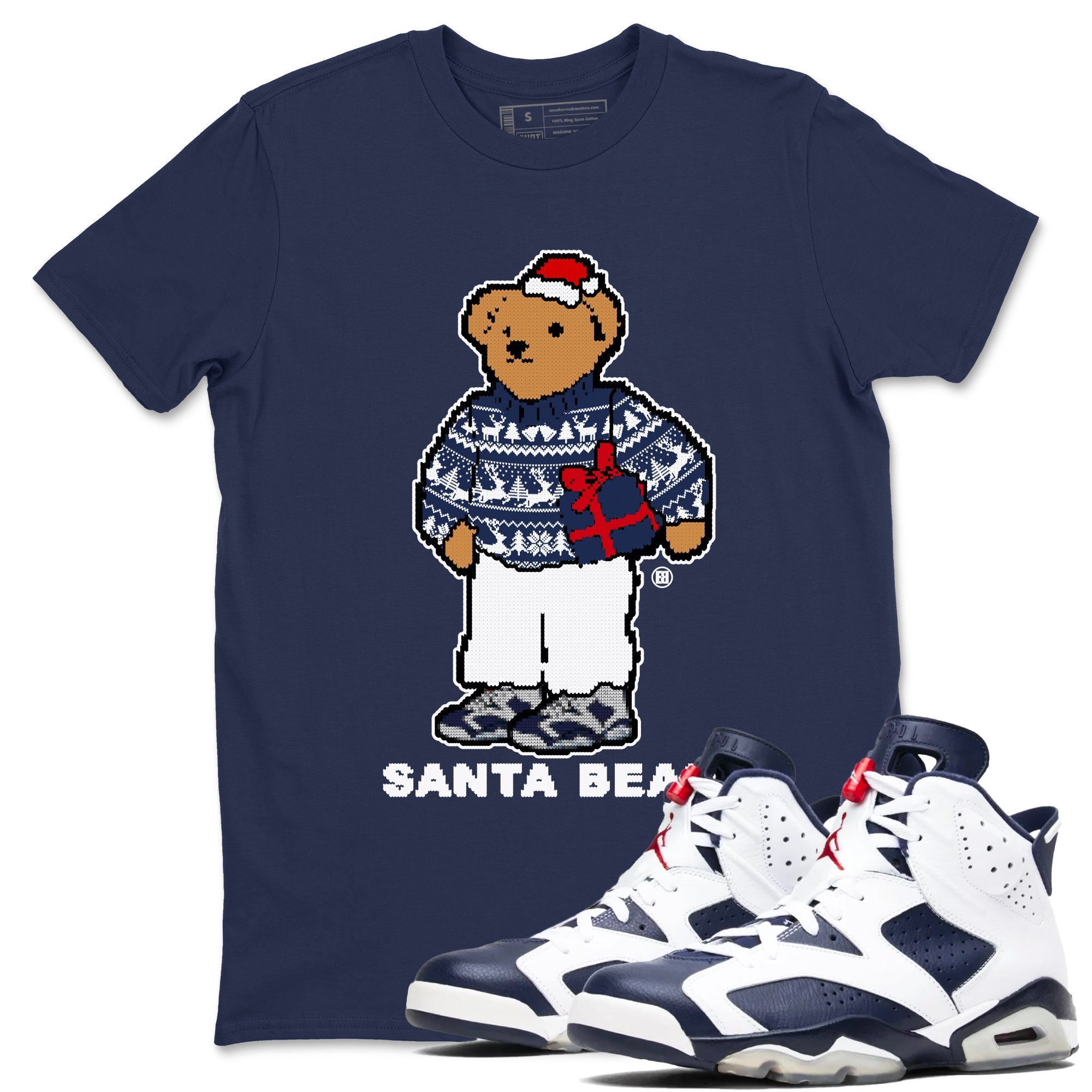 Santa Bear snkmatch Tees - Air Jordan 6 White And Midnight Navy