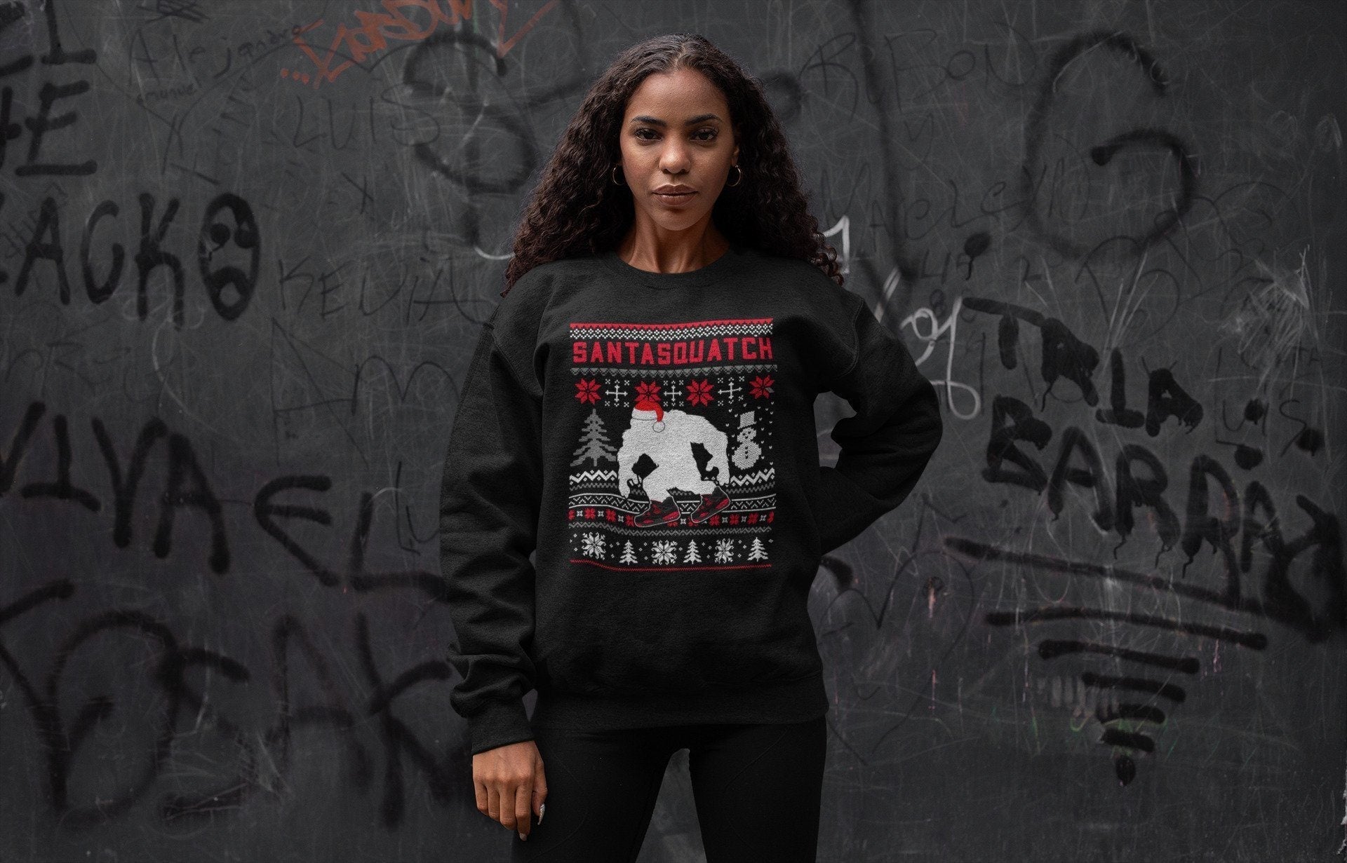 Santa Squatch Unisex Tops - Air Jordan 4 Red Thunder