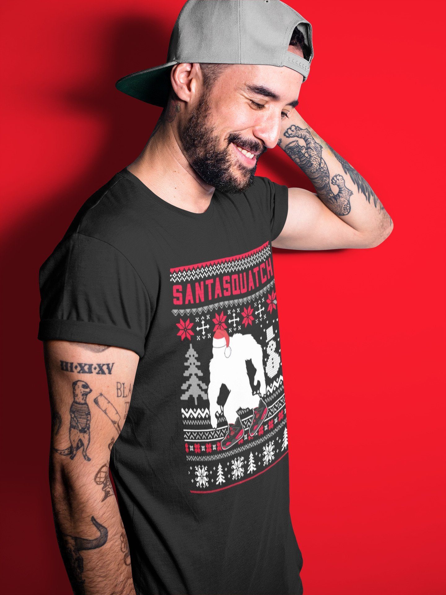 Santa Squatch Unisex Tops - Air Jordan 4 Red Thunder