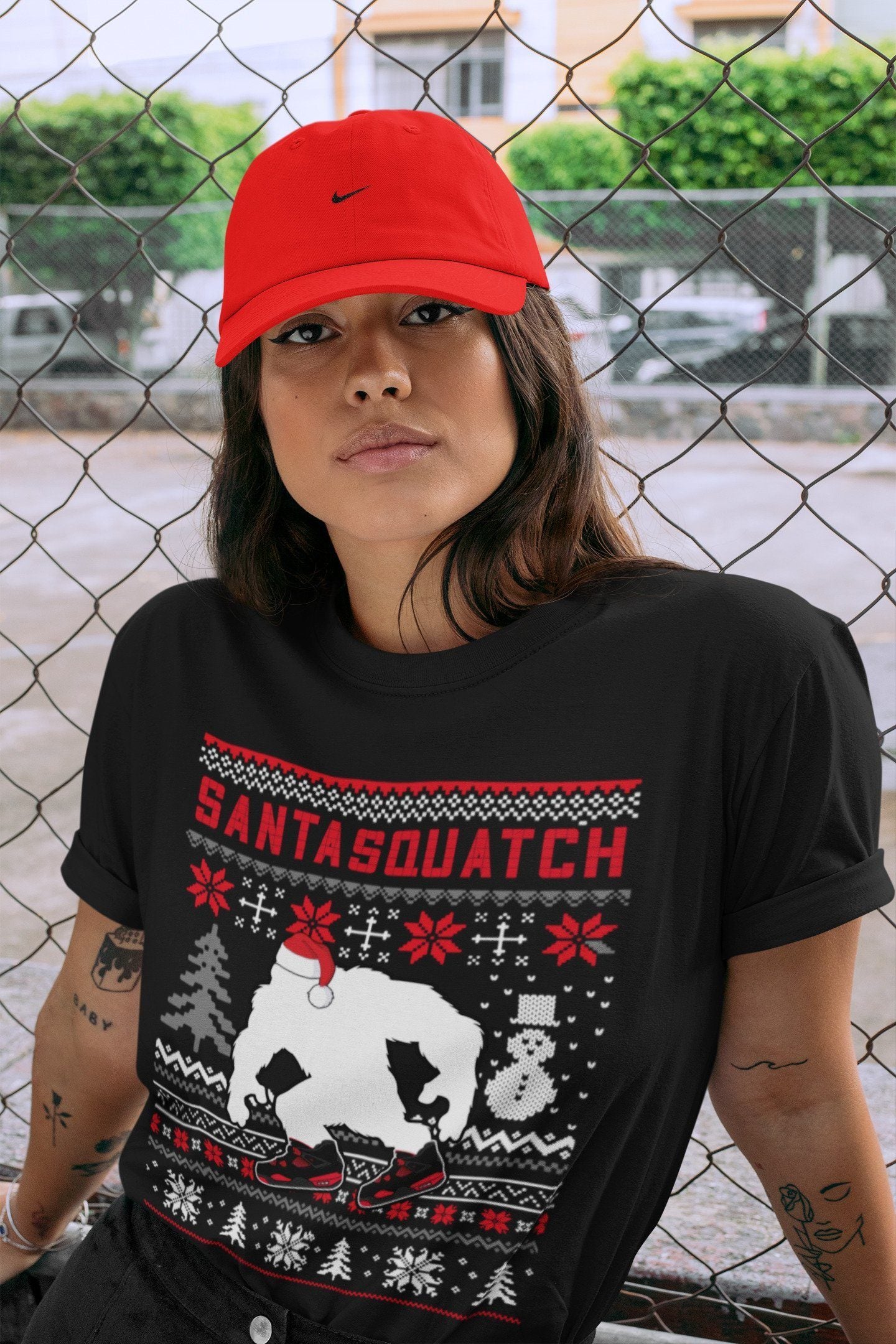 Santa Squatch Unisex Tops - Air Jordan 4 Red Thunder