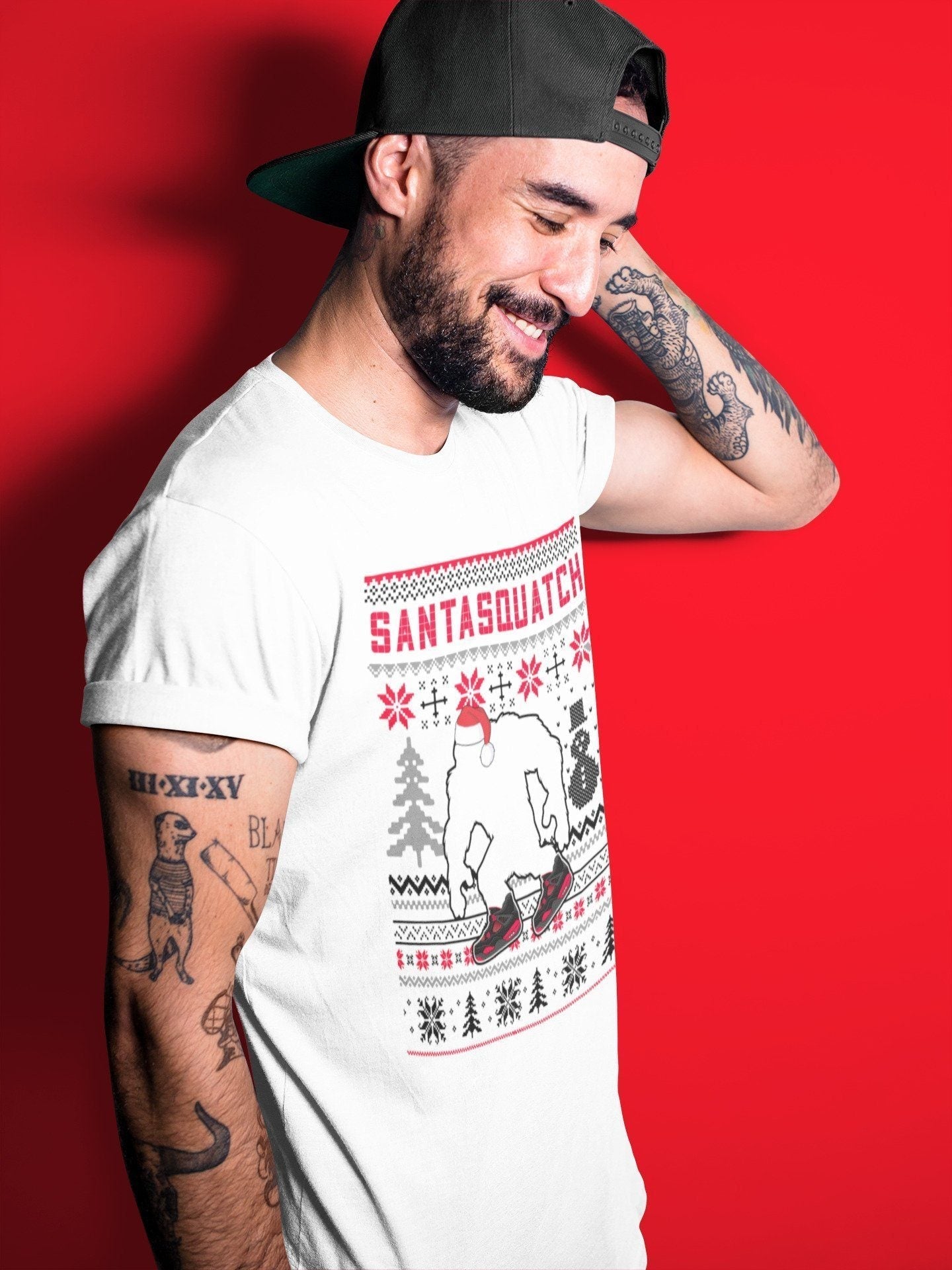 Santa Squatch Unisex Tops - Air Jordan 4 Red Thunder