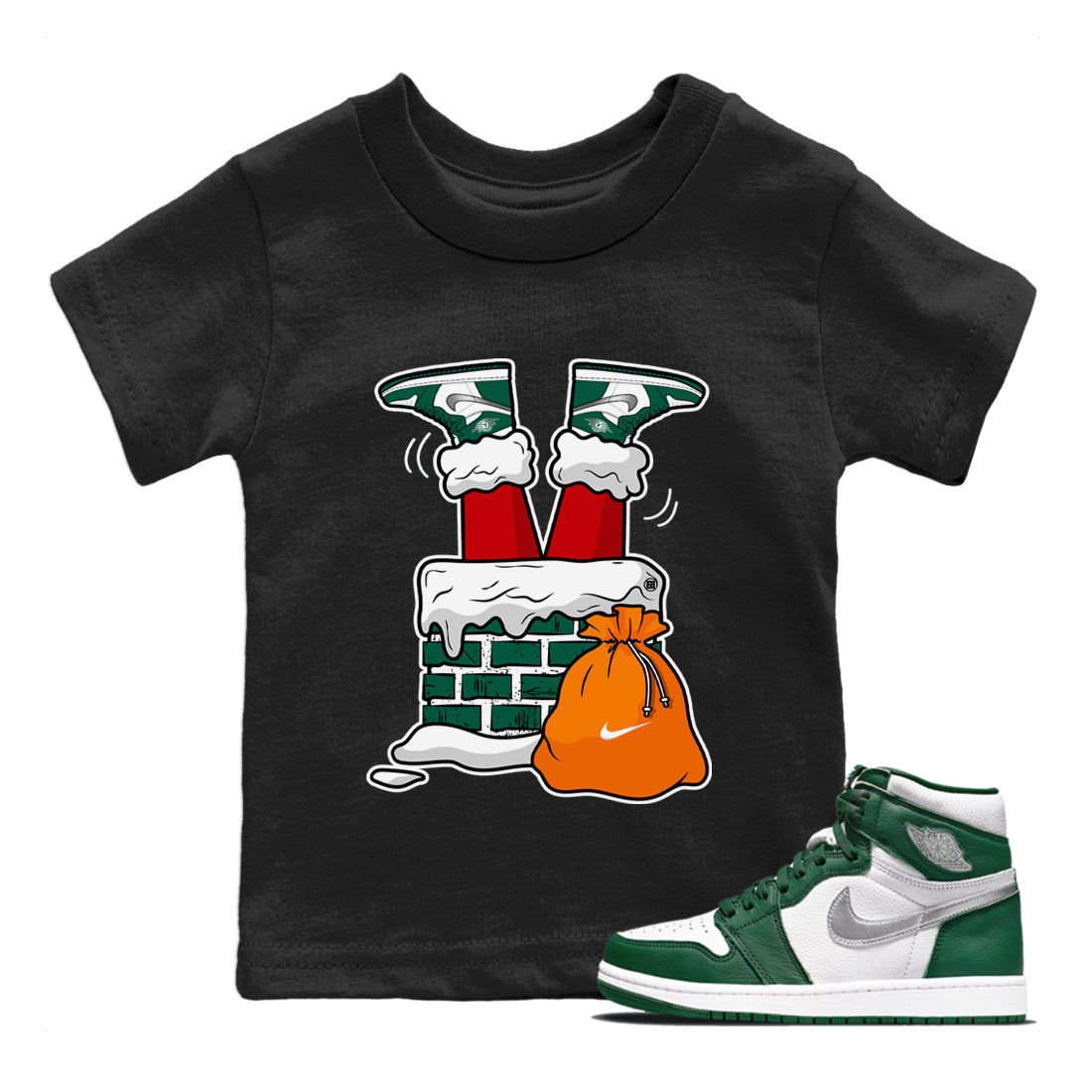 Santa Stuck In Chimney Kids Tops - Air Jordan 1 Gorge Green