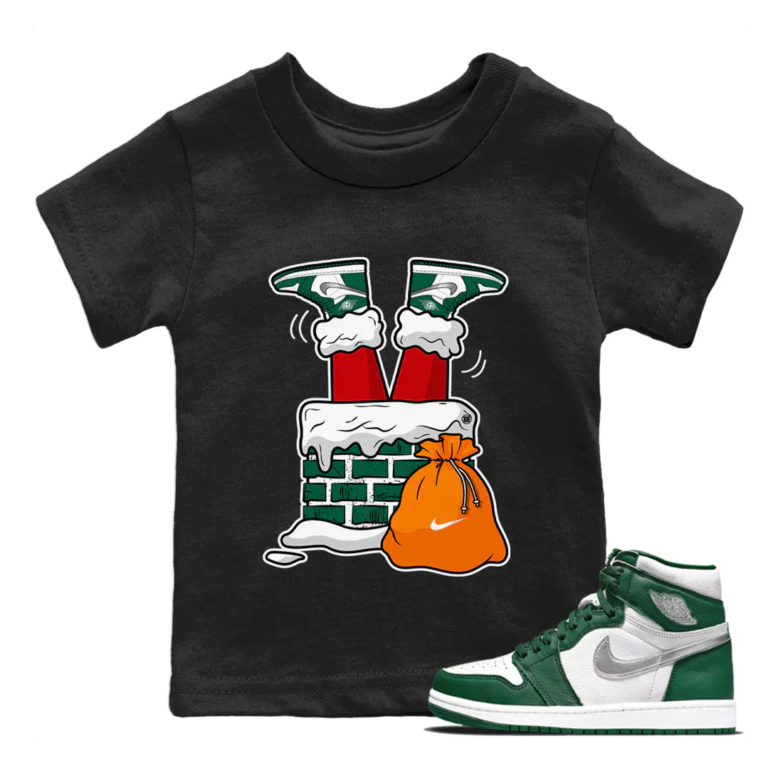 Santa Stuck In Chimney Kids Tops - Air Jordan 1 Gorge Green