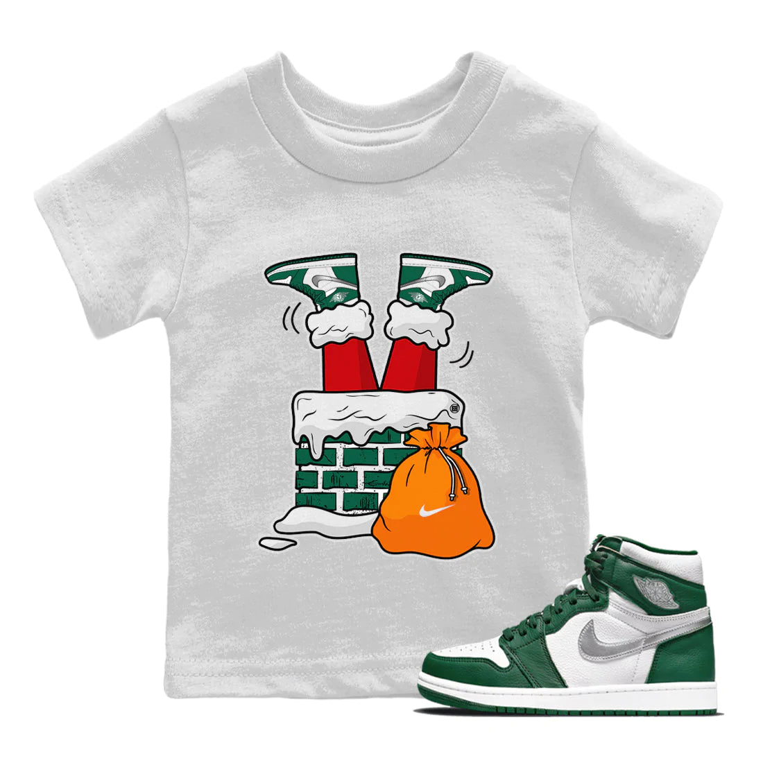 Santa Stuck In Chimney Kids Tops - Air Jordan 1 Gorge Green