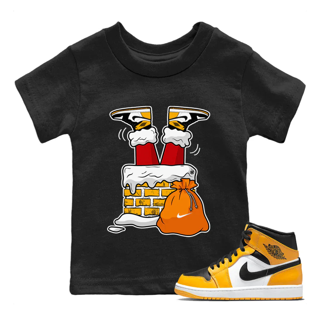 Santa Stuck In Chimney Kids Tops - Air Jordan 1 Taxi