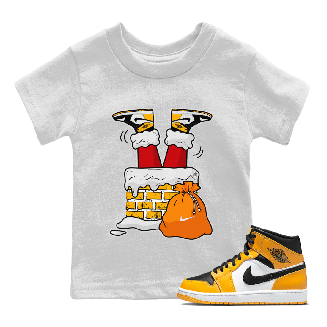 Santa Stuck In Chimney Kids Tops - Air Jordan 1 Taxi