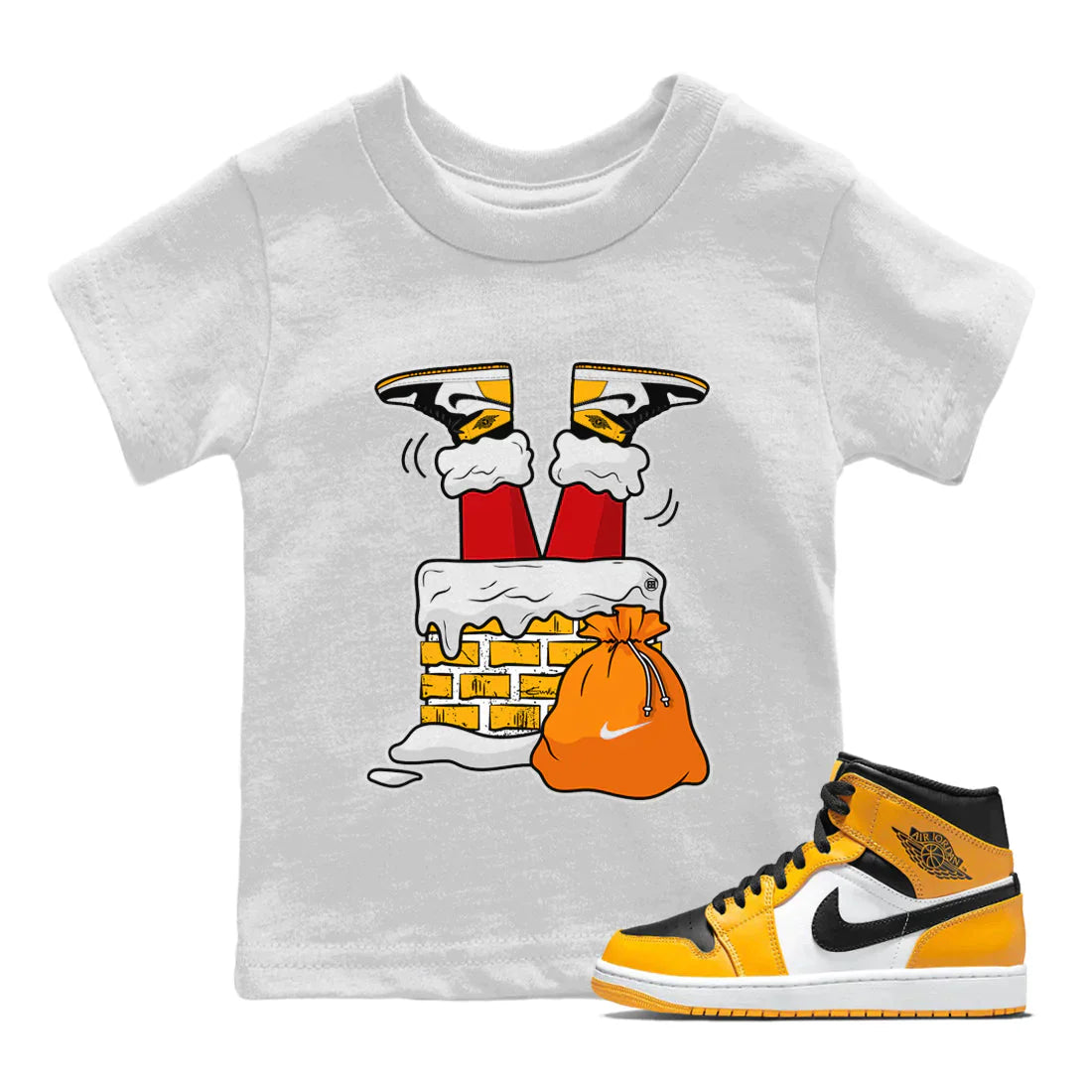Santa Stuck In Chimney Kids Tops - Air Jordan 1 Taxi