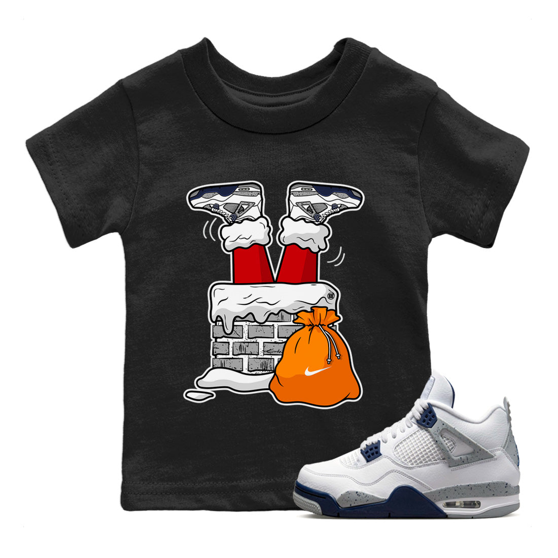 Santa Stuck In Chimney Kids Tops - Air Jordan 4 Midnight Navy