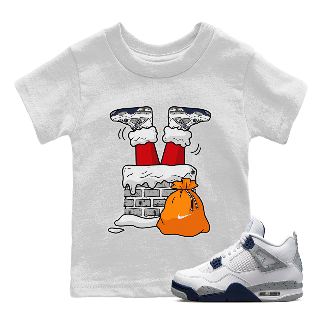 Santa Stuck In Chimney Kids Tops - Air Jordan 4 Midnight Navy