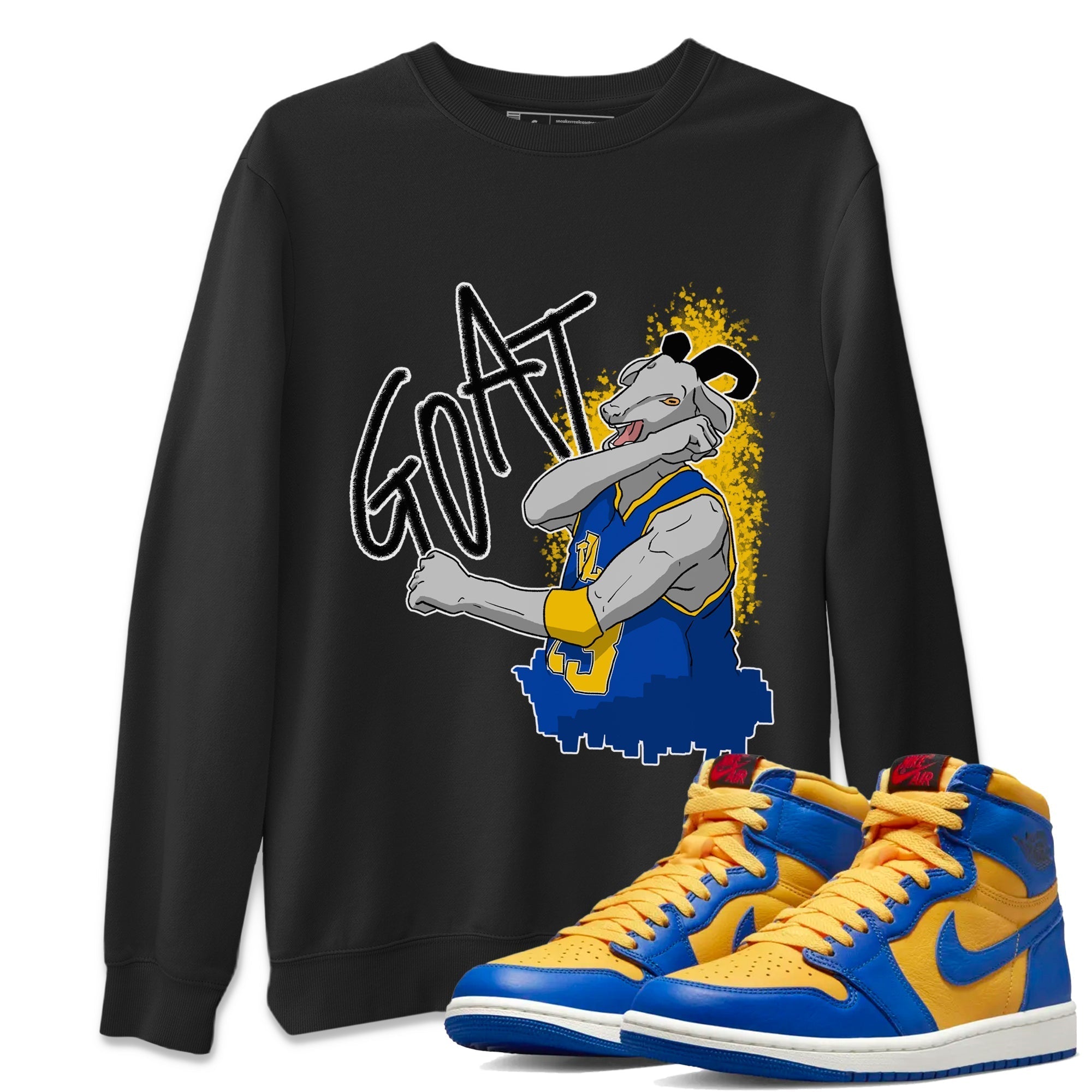 Screaming Goat Unisex Tops - Air Jordan 1 Game Royal Varsity Maize
