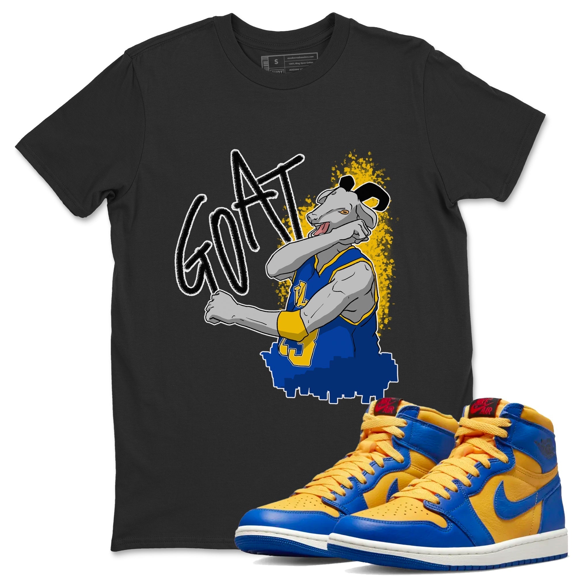 Screaming Goat Unisex Tops - Air Jordan 1 Game Royal Varsity Maize