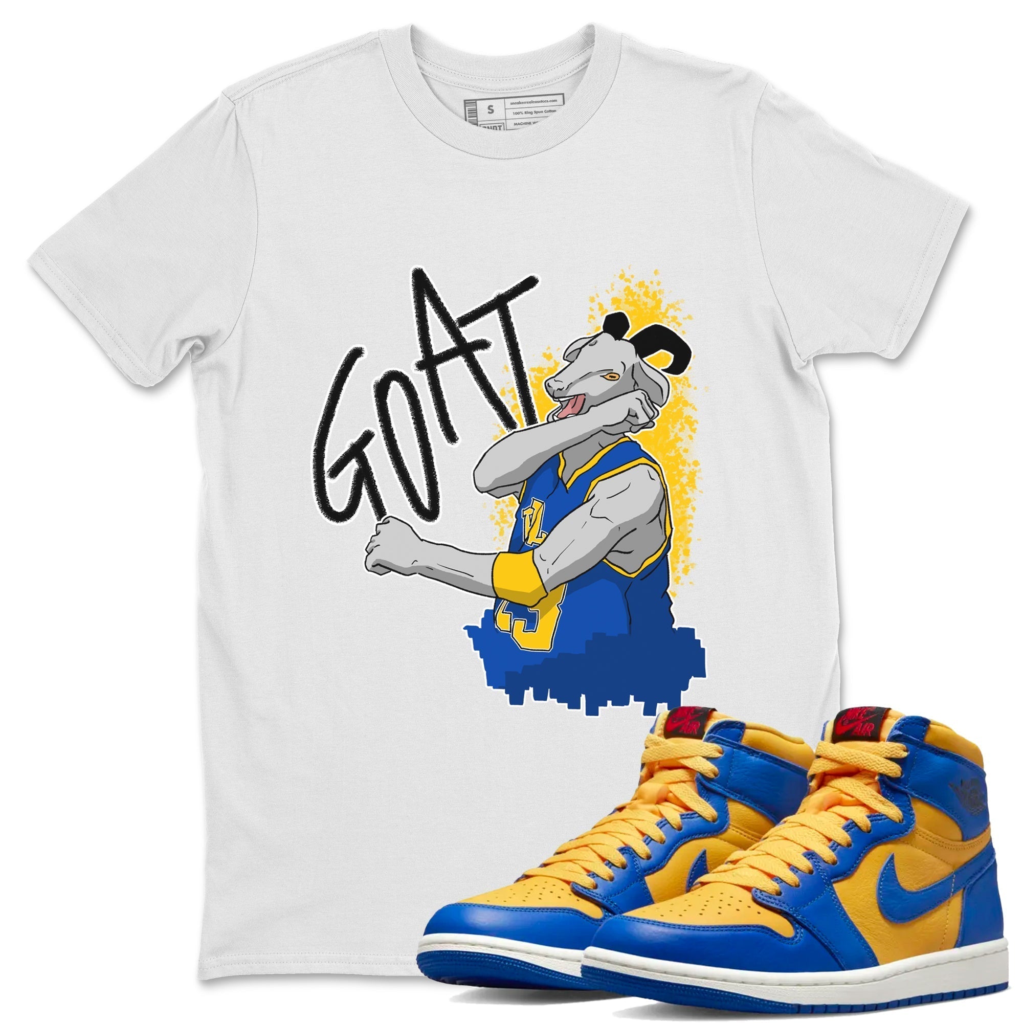 Screaming Goat Unisex Tops - Air Jordan 1 Game Royal Varsity Maize