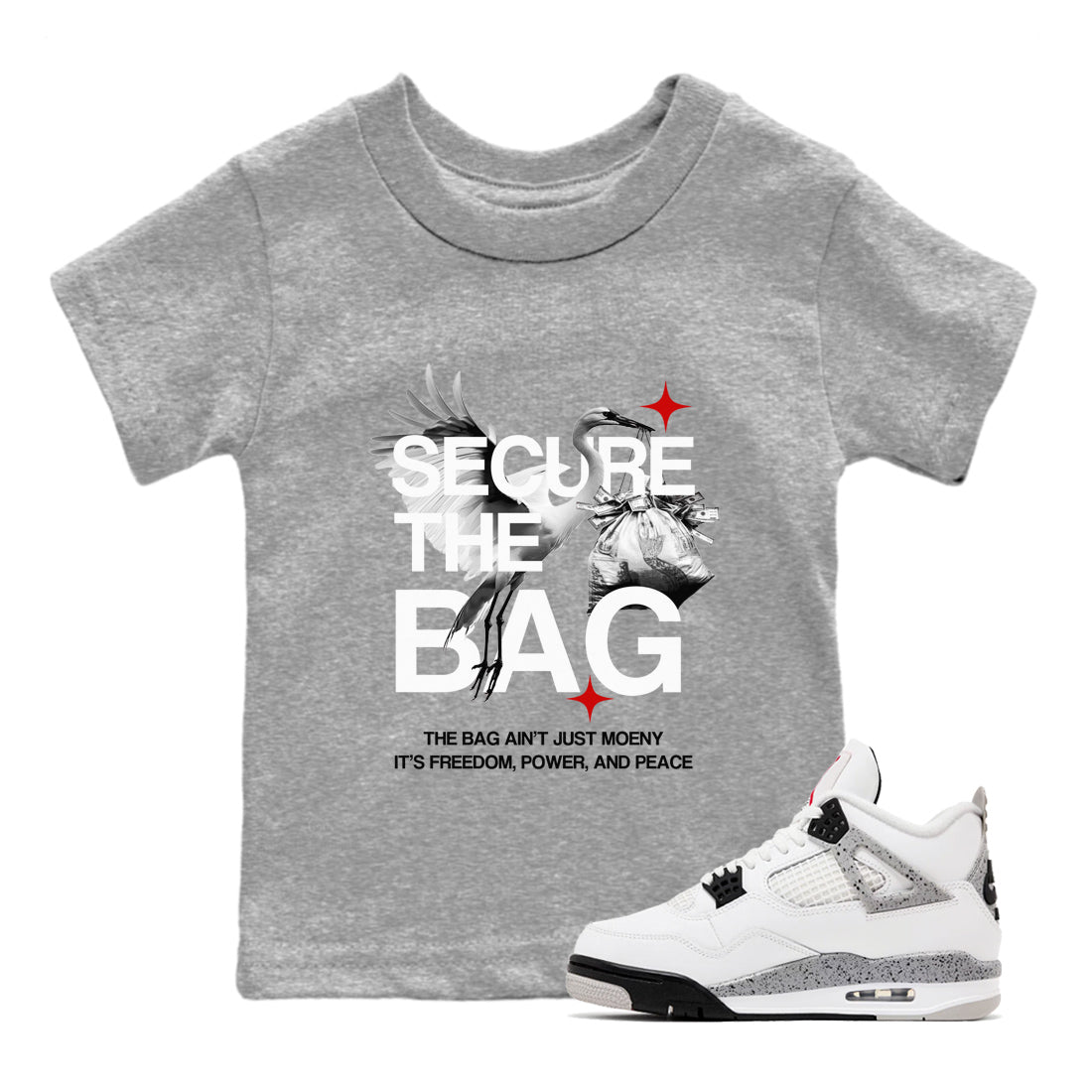 Secure The Bag snkmatch Tees Kids - Air Jordan 4 White Cement