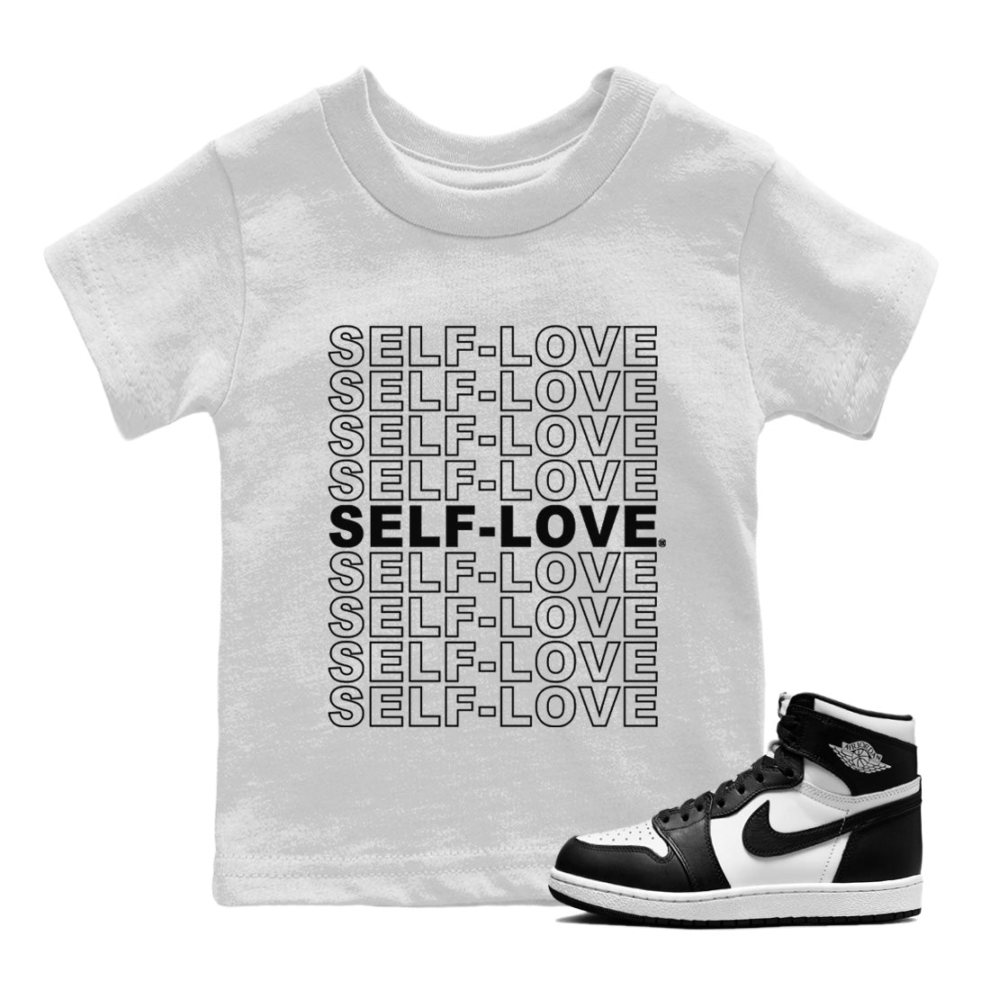 Self Love Kids Tops - Air Jordan 1 Black White