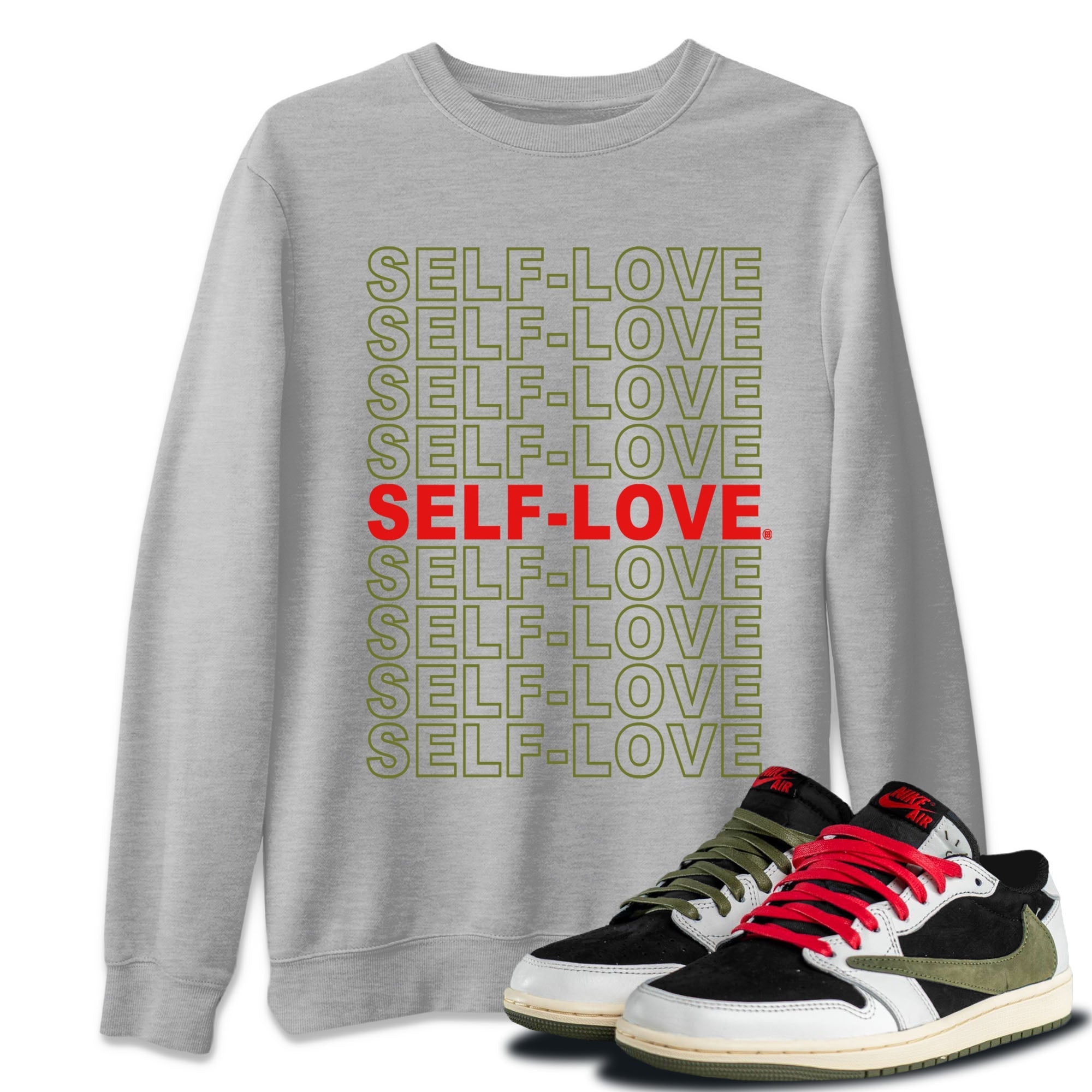 Self Love Unisex Tops - Air Jordan 1 Travis Scott Olive