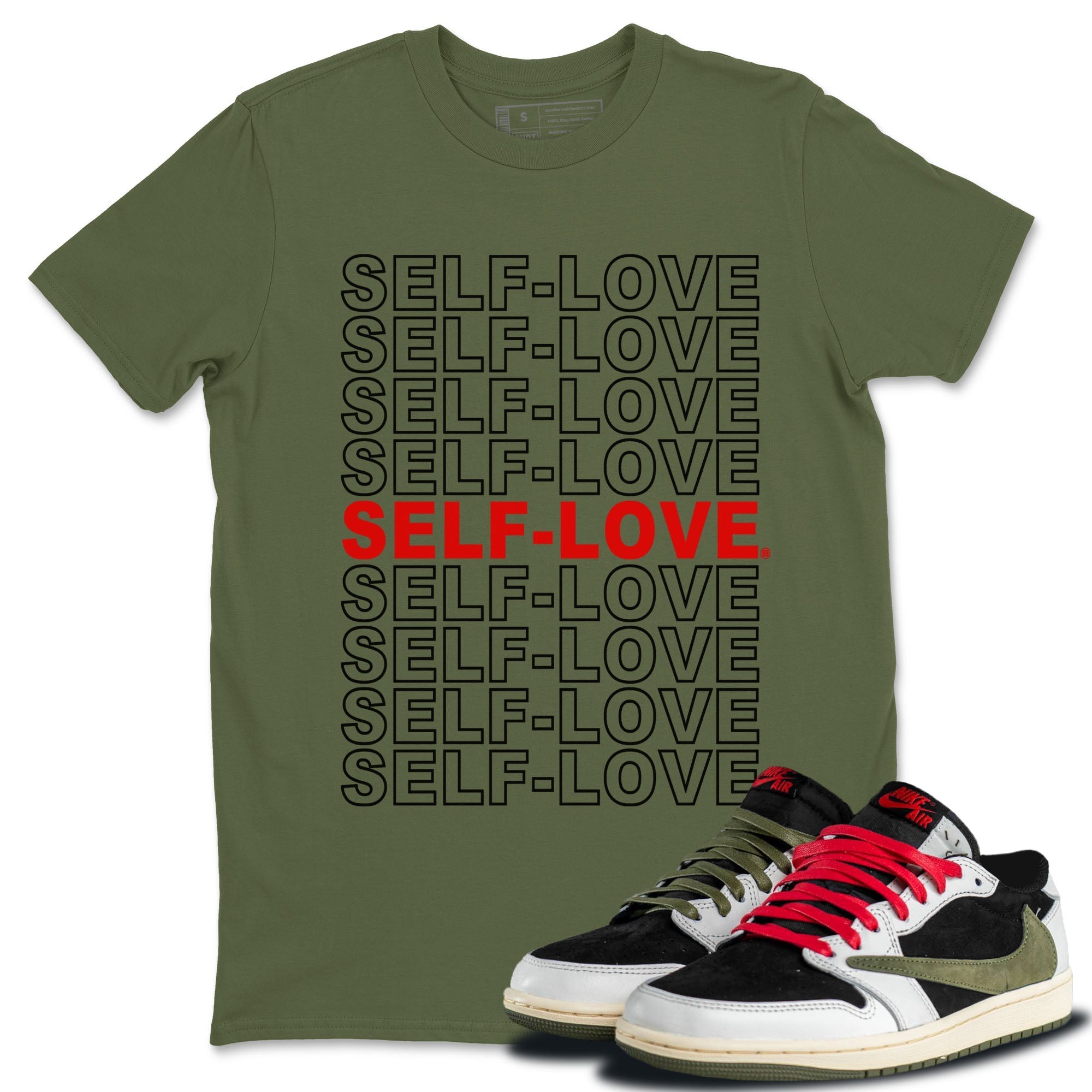 Self Love Unisex Tops - Air Jordan 1 Travis Scott Olive