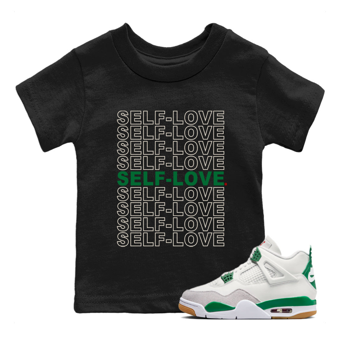 Self Love Kids Tops - Air Jordan 4 Pine Green SB