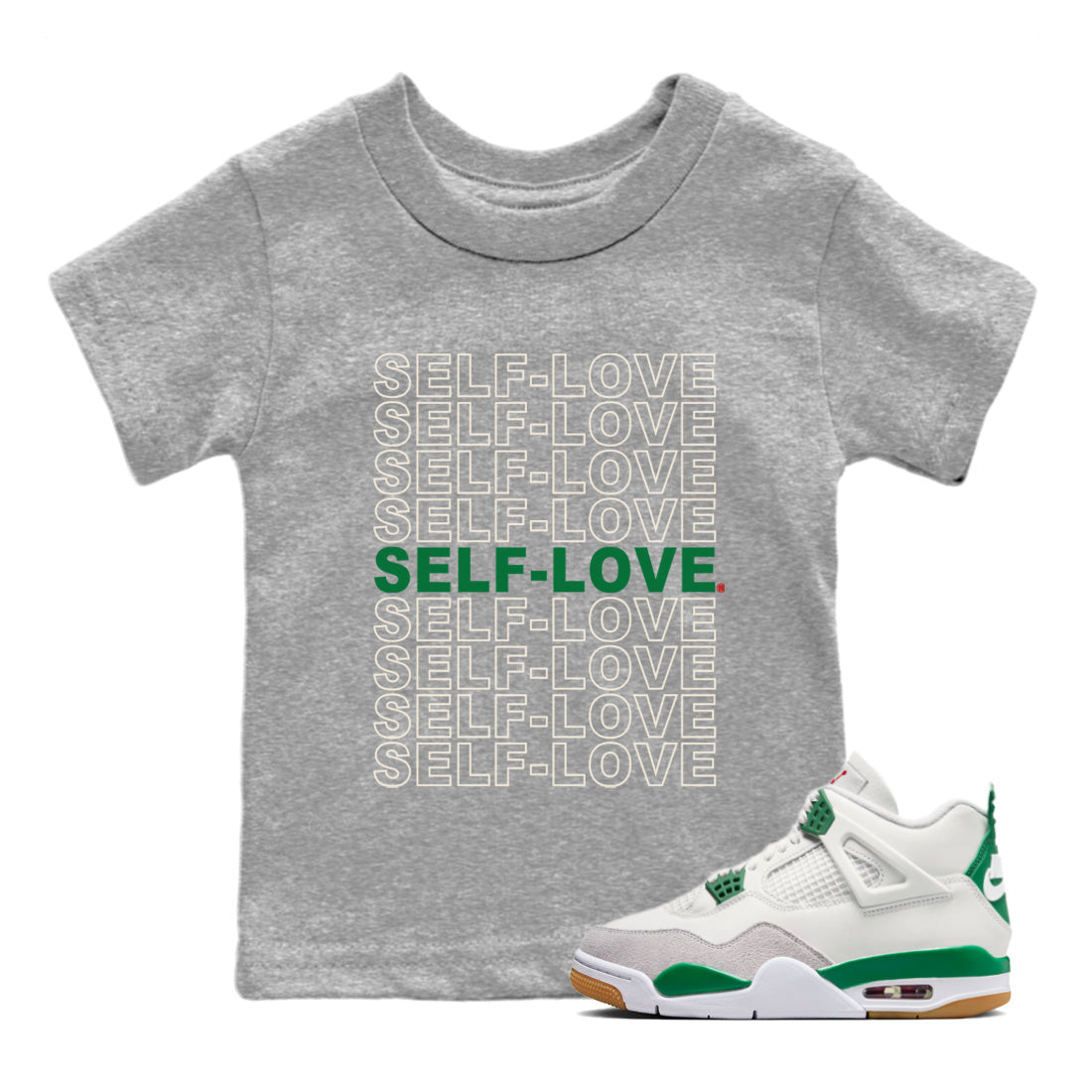 Self Love Kids Tops - Air Jordan 4 Pine Green