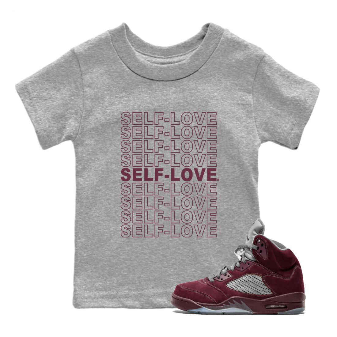 Self Love Kids Tops - Air Jordan 5 Burgundy