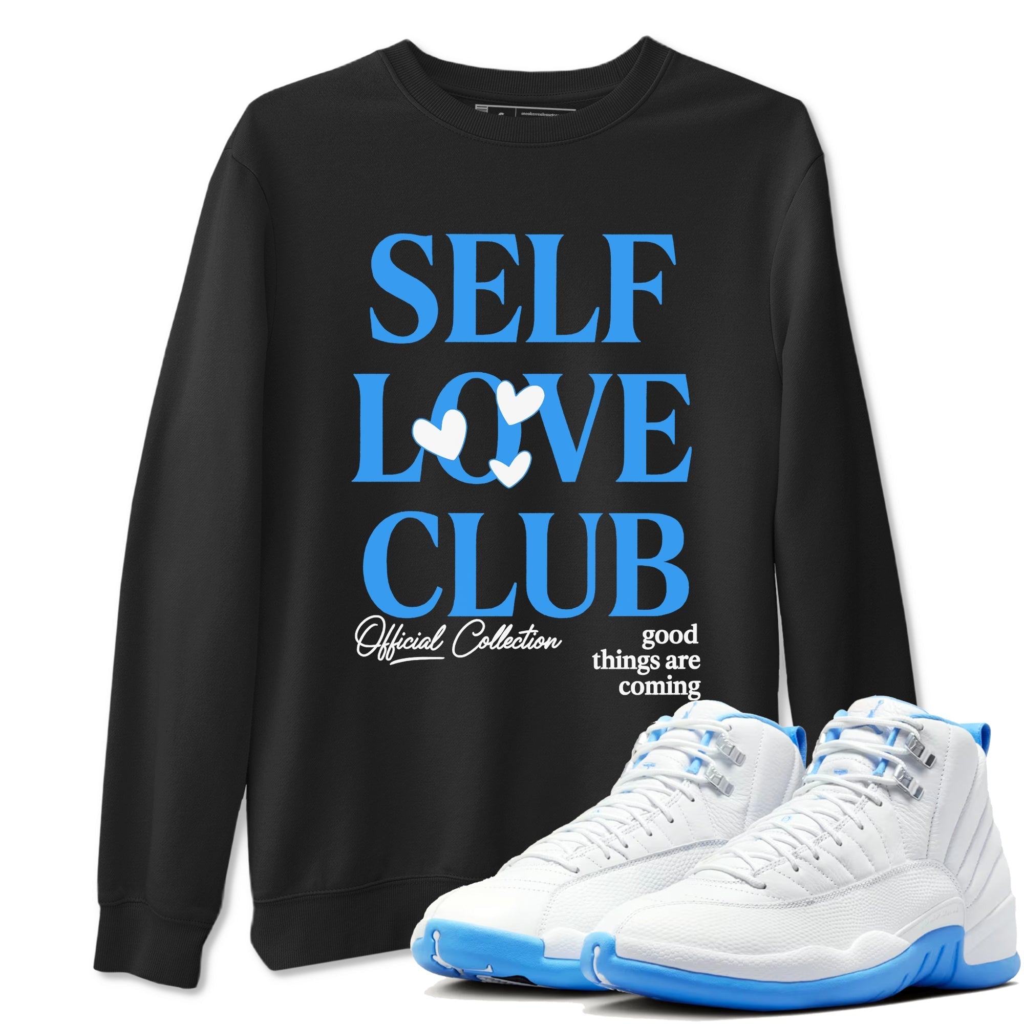 Self Love Club snkmatch Tees - Air Jordan 12 White and University Blue