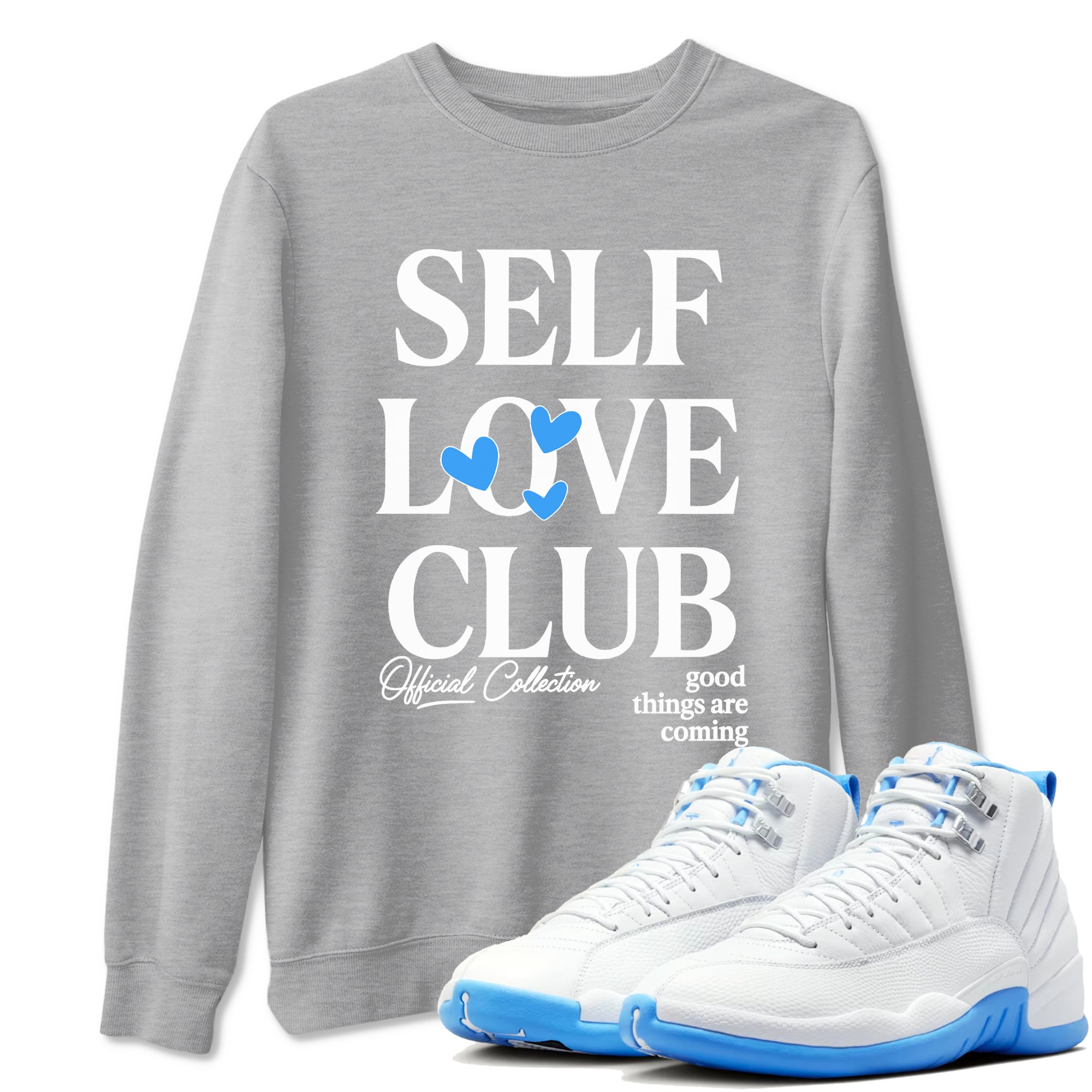 Self Love Club snkmatch Tees - Air Jordan 12 White and University Blue