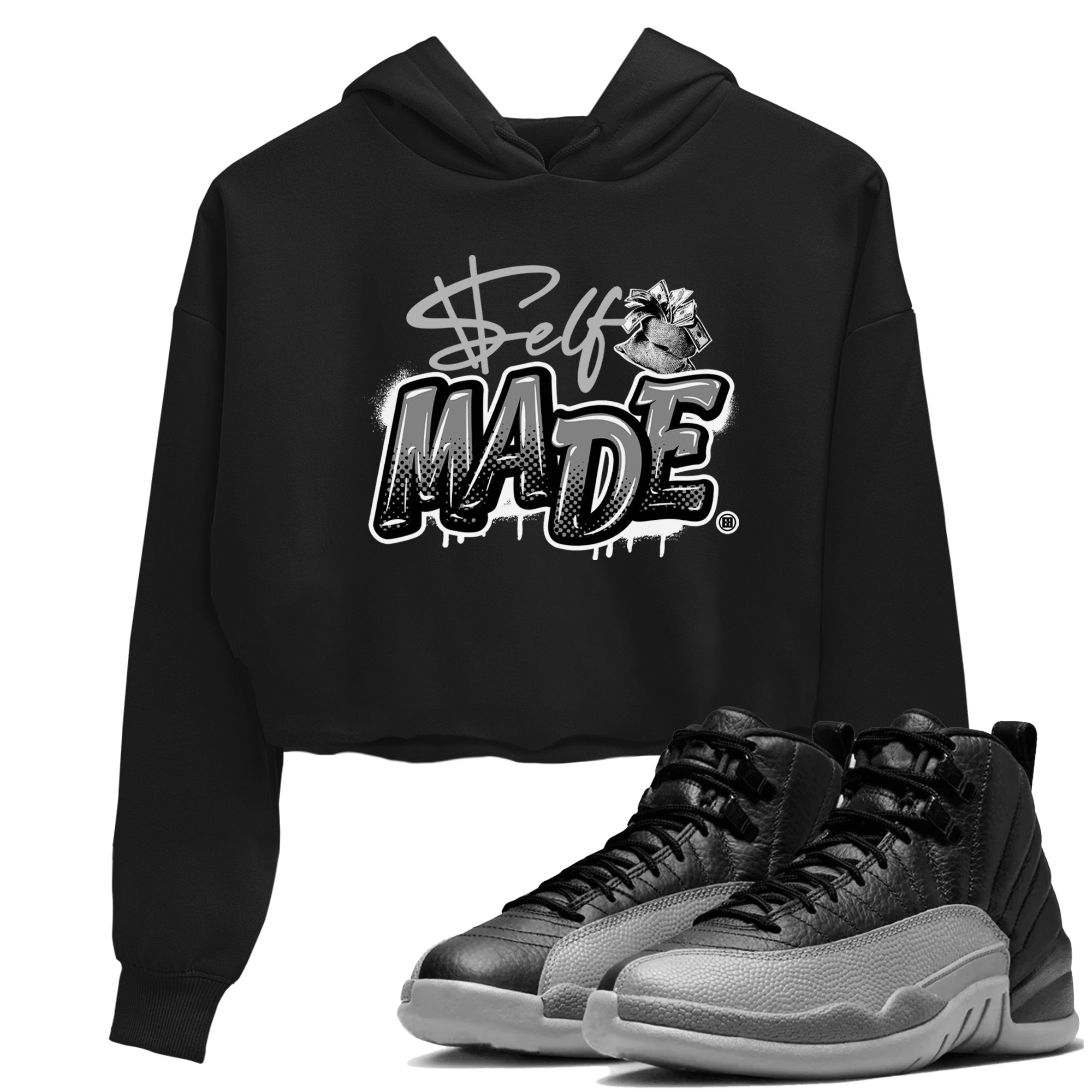 Self Made snkmatch Women's Top - Air Jordan 12 Black Wolf Grey