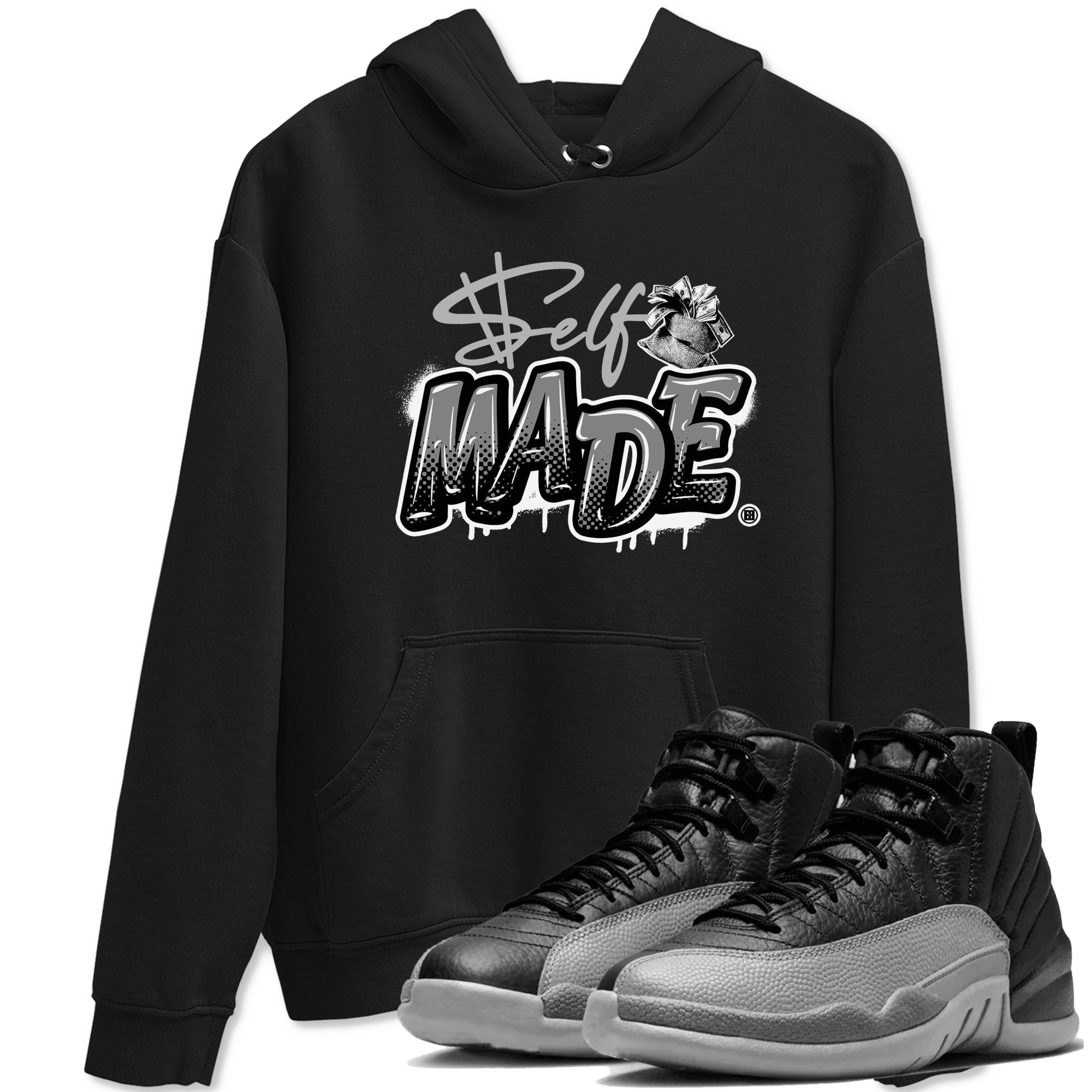 Self Made snkmatch Tees - Air Jordan 12 Black Wolf Grey