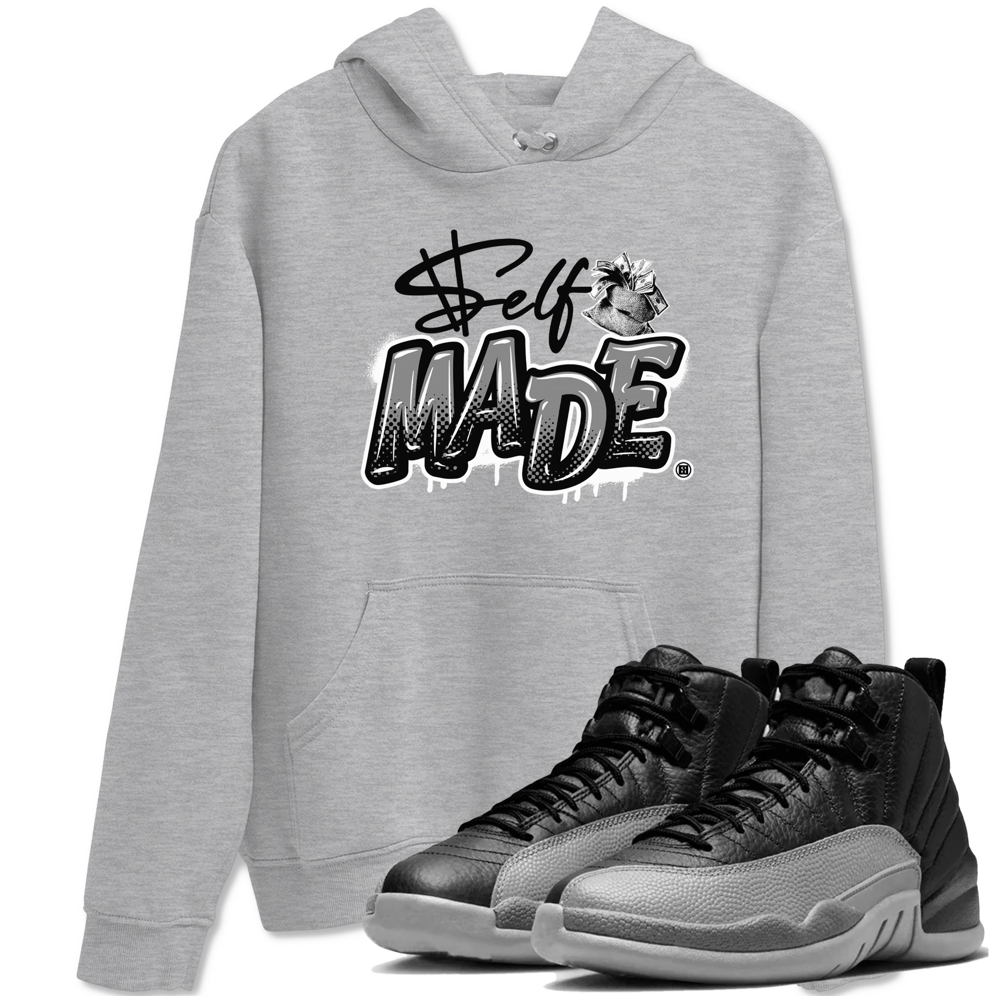 Self Made snkmatch Tees - Air Jordan 12 Black Wolf Grey