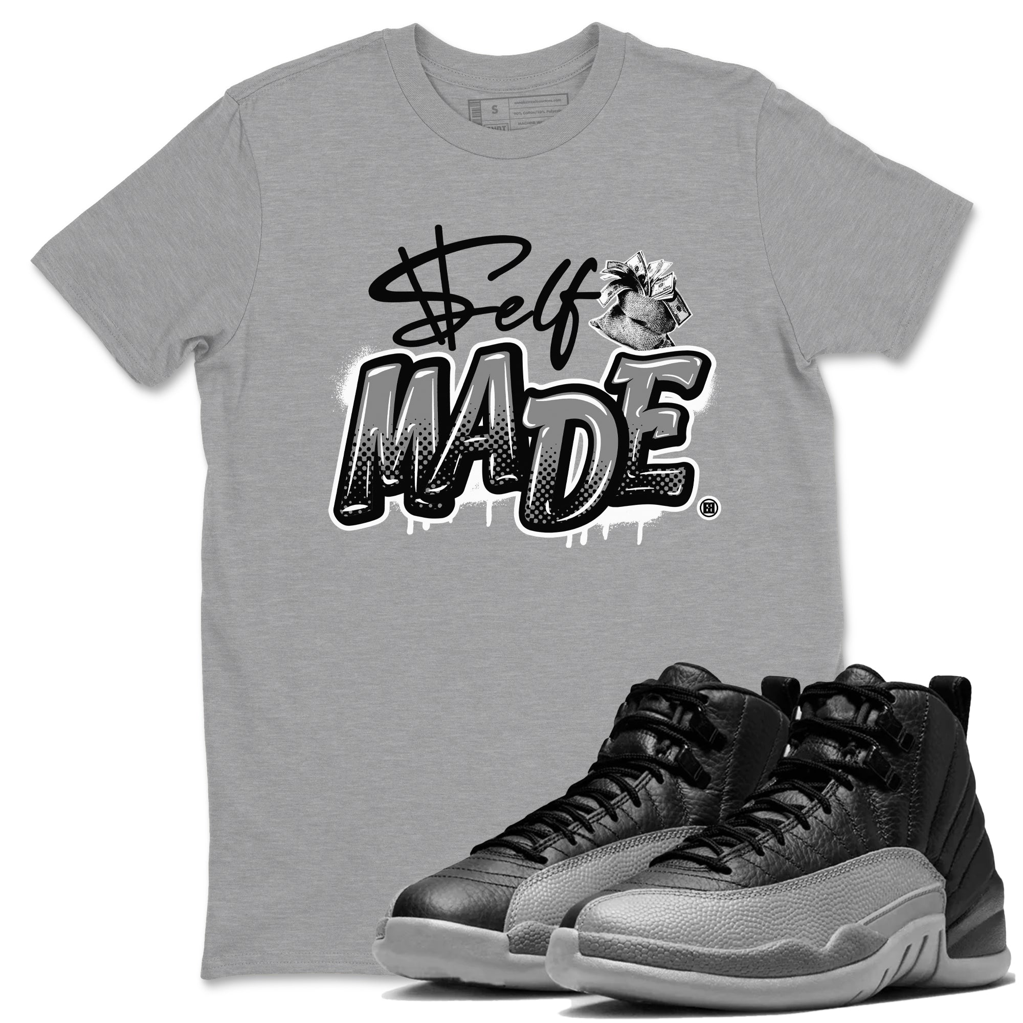 Self Made snkmatch Tees - Air Jordan 12 Black Wolf Grey