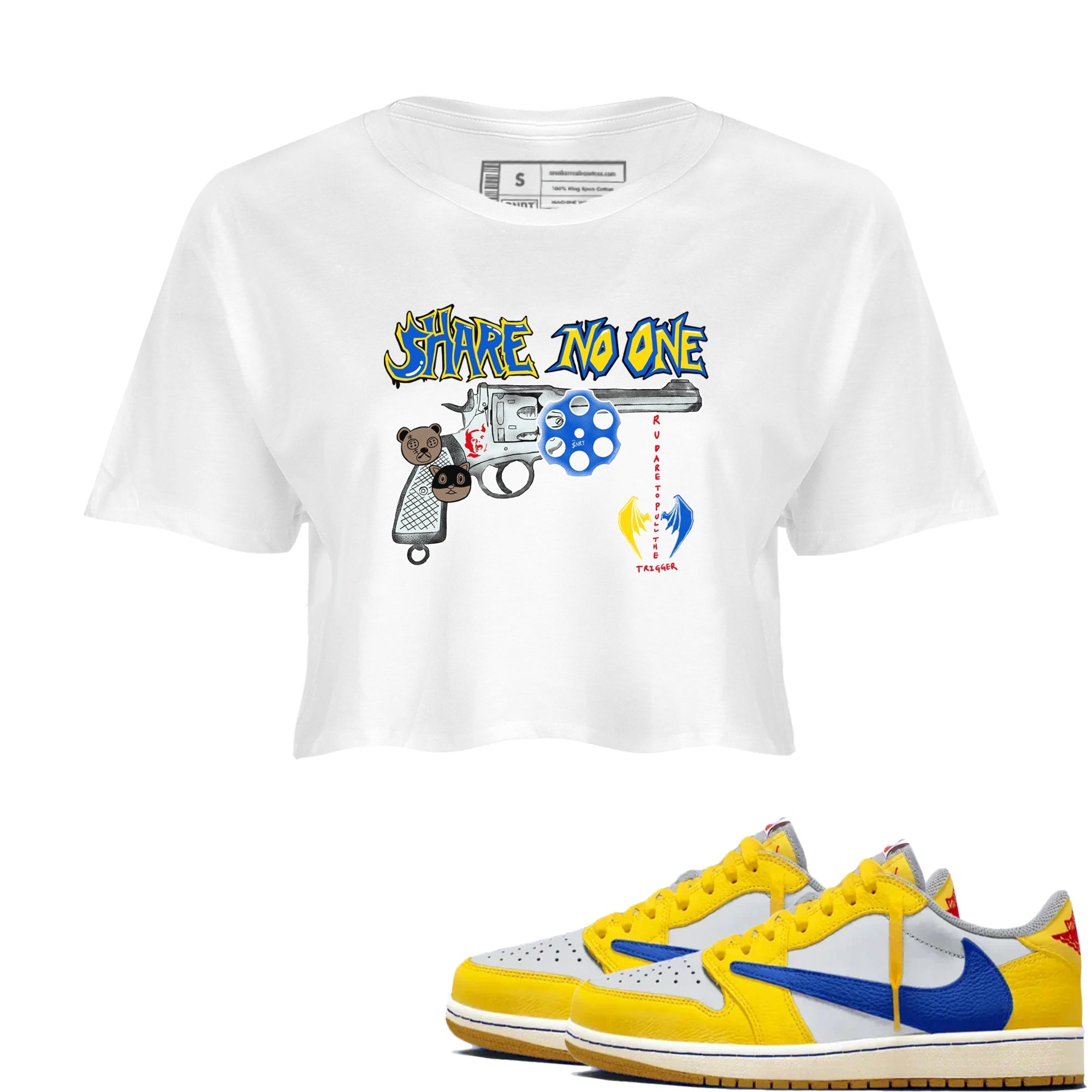 Share No One snkmatch Women's Top - Air Jordan 1 Travis Scott Canary