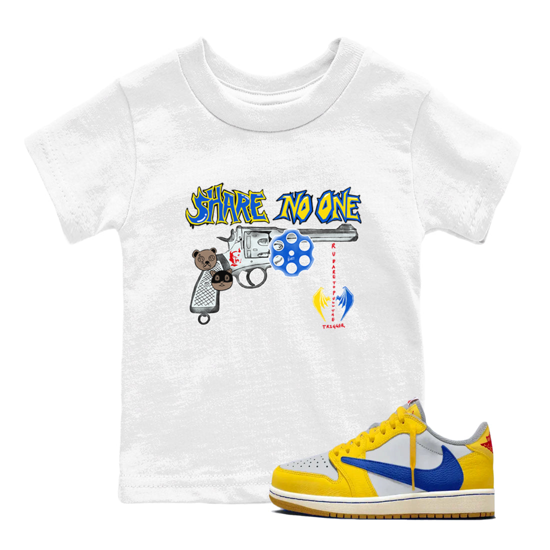 Share No One snkmatch Tees Kids - Air Jordan 1 Travis Scott Canary